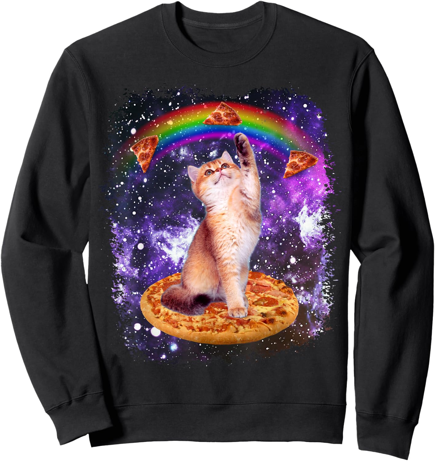 Space Cat Pizza Rainbow Cat Galaxy Cute Kitty in Space Sweatshirt - Sweatshirt | Black