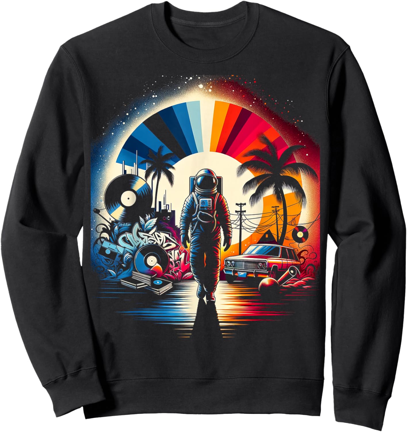 Retro Space Groove | Men Women (S-6XL) | Graphic Sweatshirt - Sweatshirt | Black