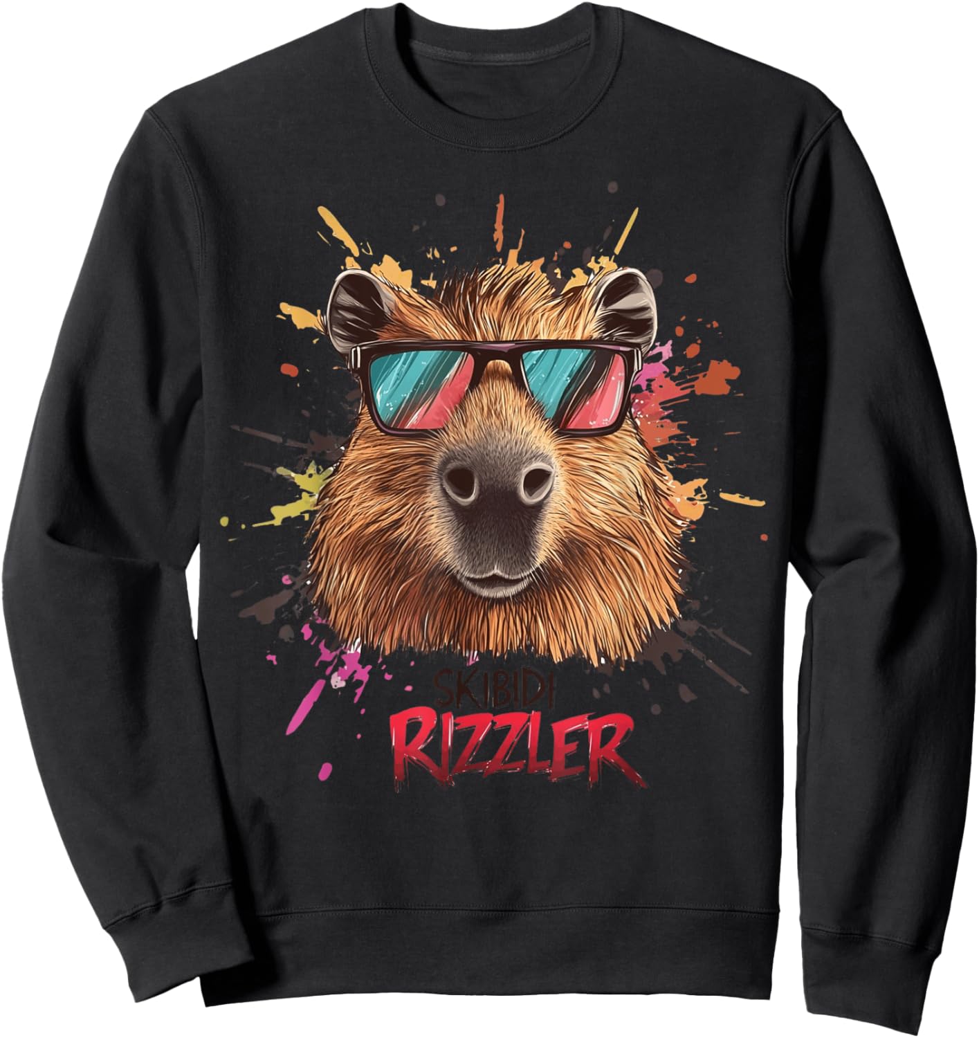 Funny Skibidi Toilet Rizzler Capybara Rizz Meme Sweatshirt - Sweatshirt | Black