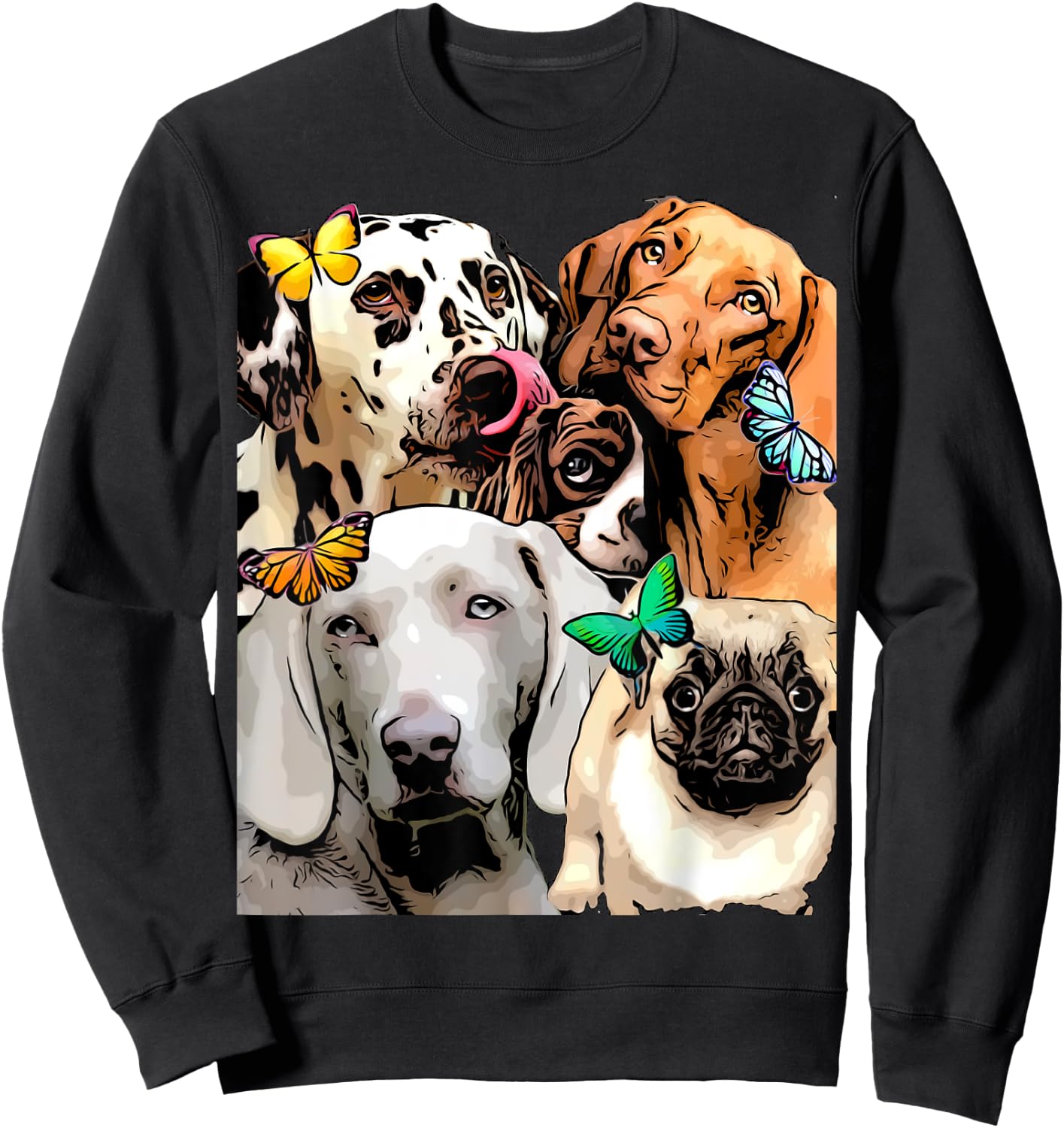 Cute Funny Dogs and Butterflies Graphic Trending Prints Sweatshirt - Sweatshirt | Black