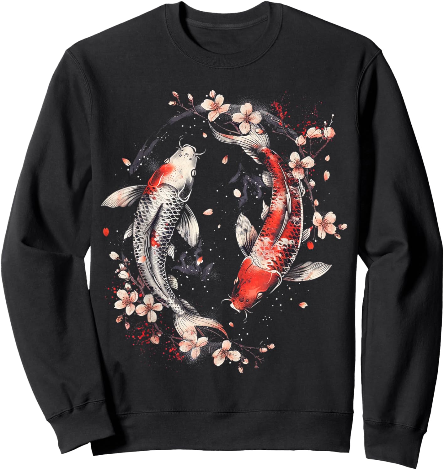 Cherry Blossom Koi Carp Fish Japanese Sakura Graphic Art Sweatshirt - Sweatshirt | Black