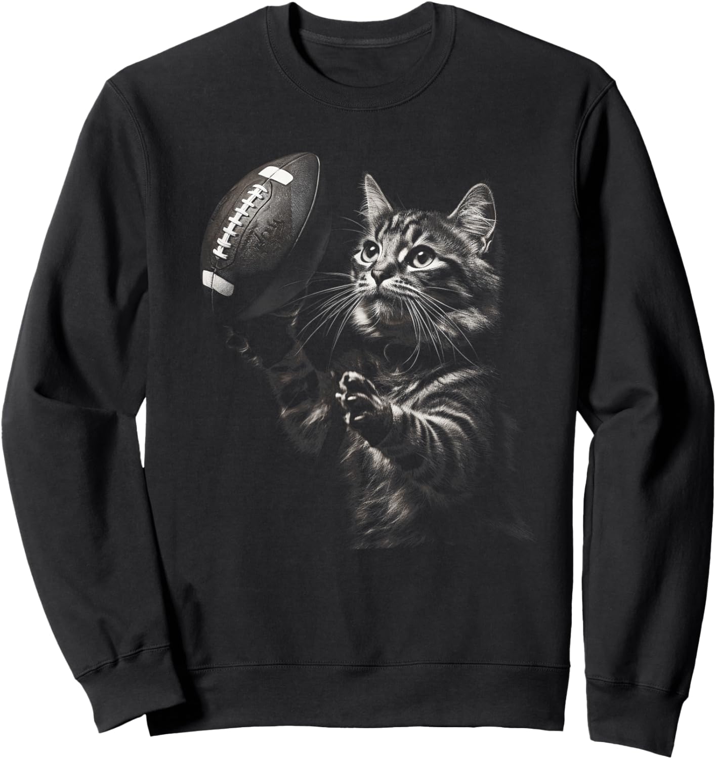 Football Cat Funny American Football Kitten Women Men Kids Sweatshirt - Sweatshirt | Black