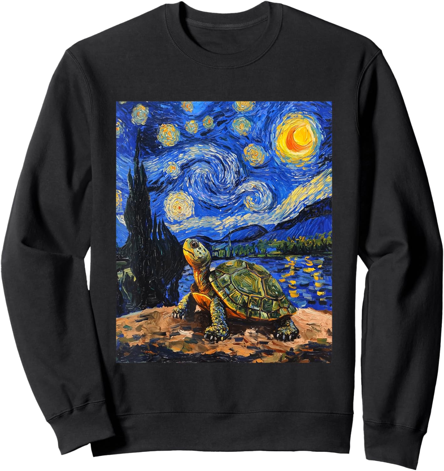 Cute Tortoise Turtle - Van Gogh Style - Starry Night Sweatshirt - Sweatshirt | Black