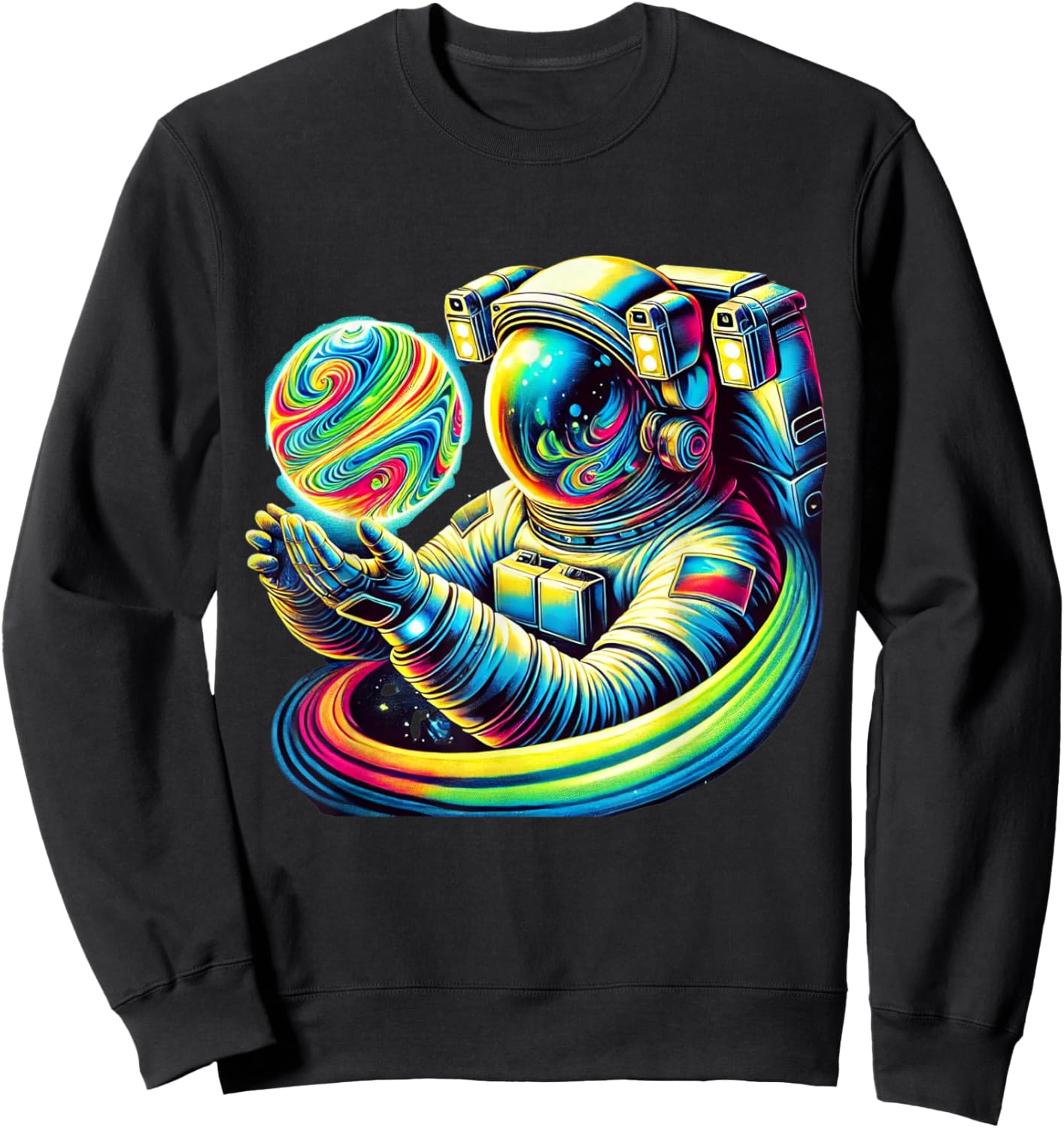 Astronaut Holding Planet Astronomy Cosmology Space Science Sweatshirt - Sweatshirt | Black