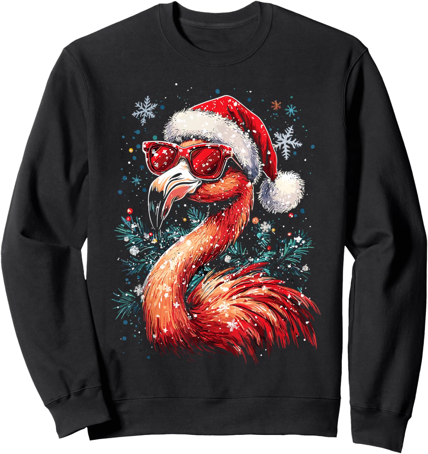 Festive Tropical Flamingo Christmas Sweatshirt - Sweatshirt | Black