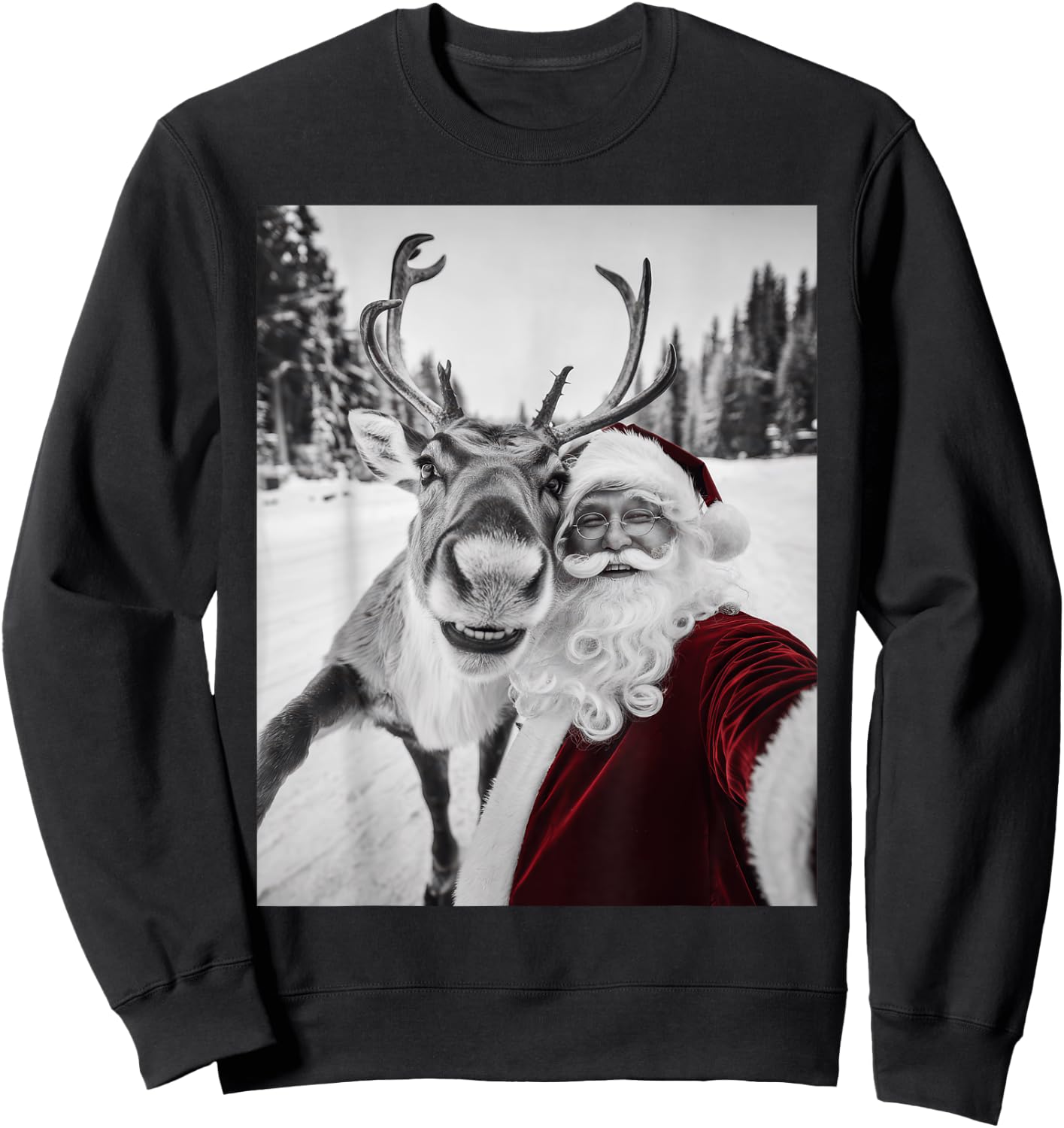 Reindeer Selfie Christmas Party Selfie Funny Reindeer Xmas Sweatshirt - Sweatshirt | Black