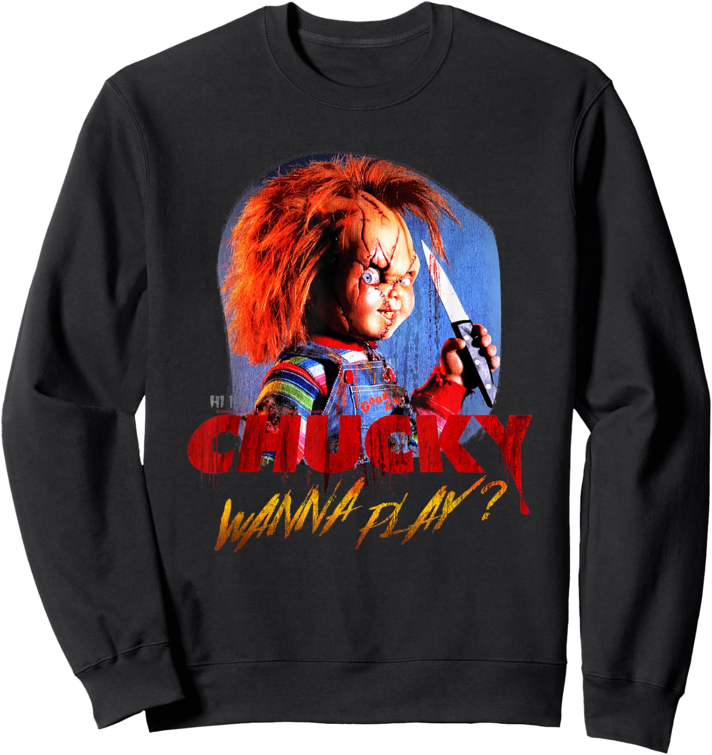 Child's Play Chucky Wanna Play Creepy Portrait Small Sweatshirt - Sweatshirt | Black