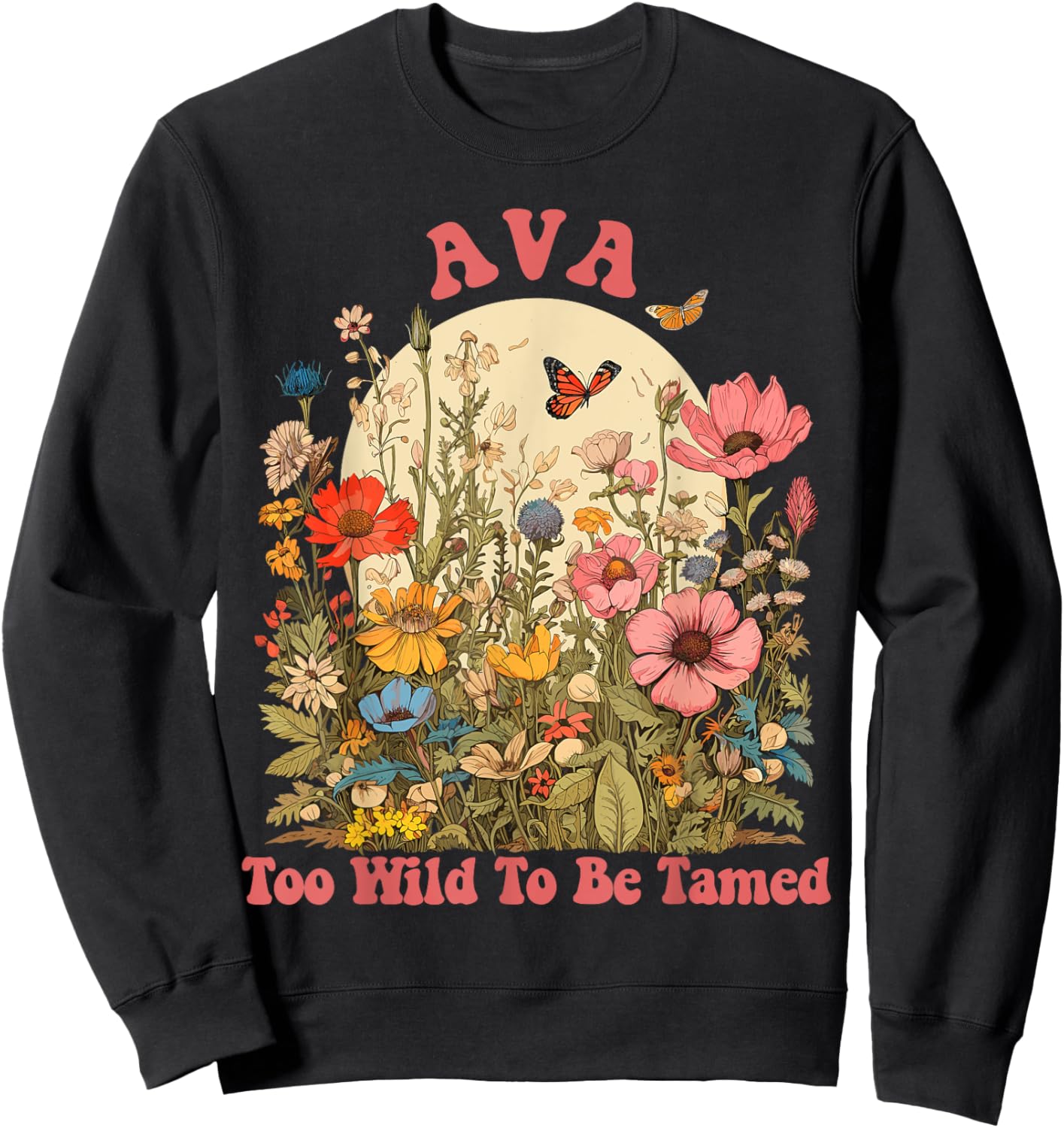 AVA Name Cute Retro Girls Wildflower AVA Name Sweatshirt - Sweatshirt | Black