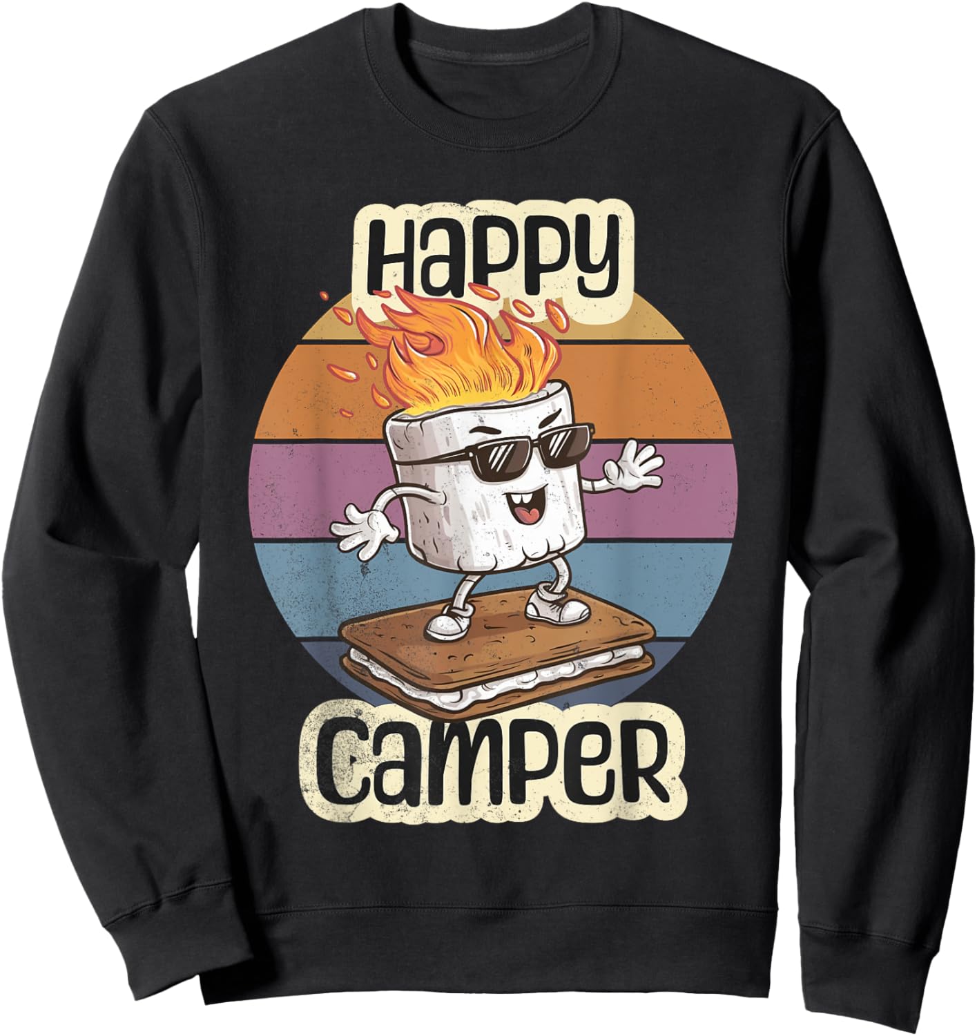 Happy Marshmallow Camper Cute Girls Kids Camp Camping Smores Sweatshirt - Sweatshirt | Black