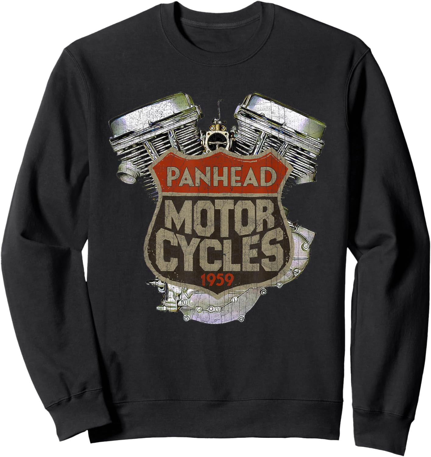 1959 Panhead Motorcycle Vintage Distressed Biker Chopper Rat Sweatshirt - Sweatshirt | Black