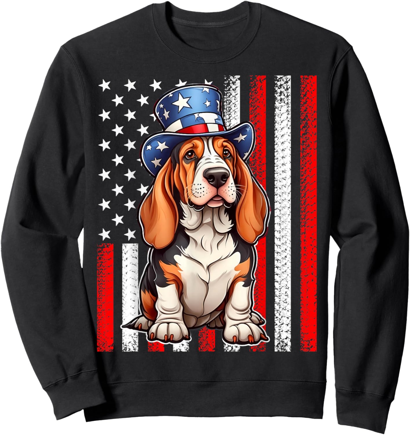 Pride Flag USA July 4 Patriotic Basset Hound Dog Lover Sweatshirt - Sweatshirt | Black