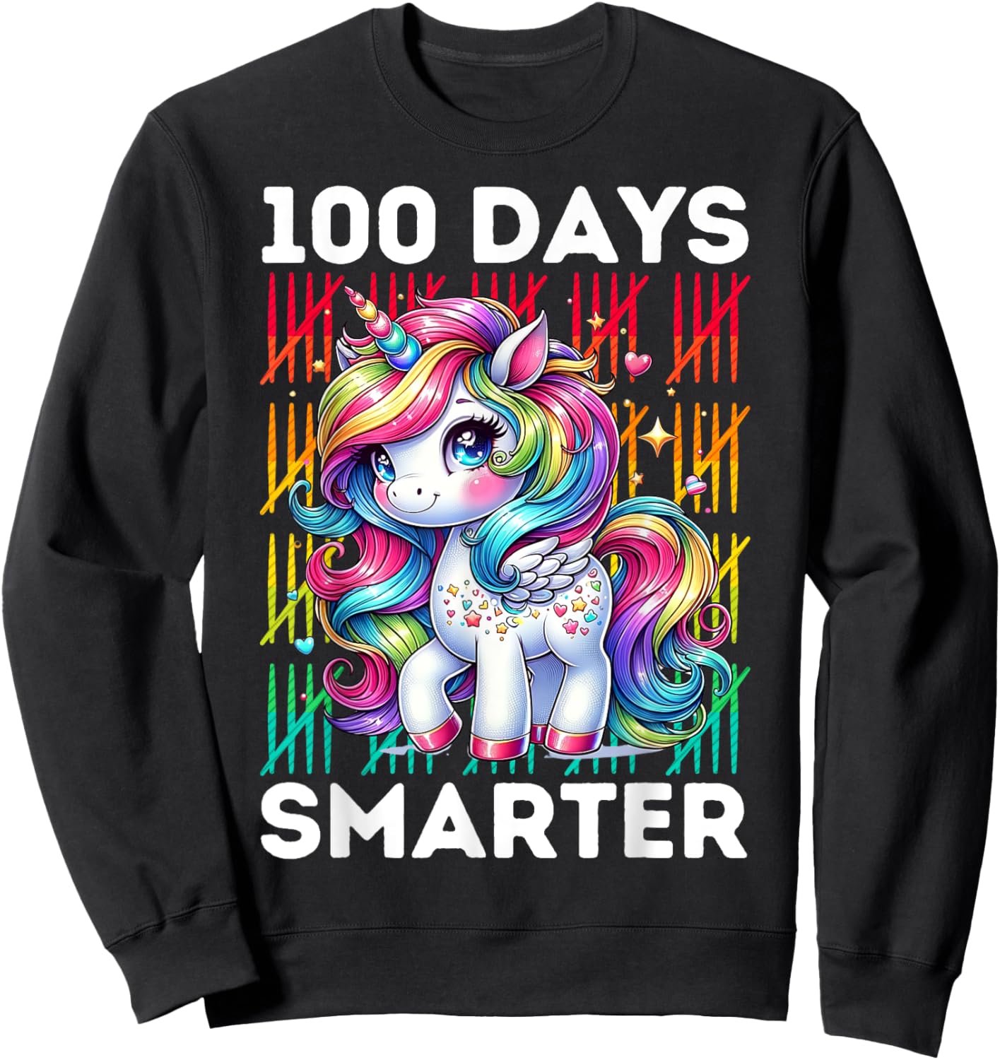 100 Days Smarter Kids 100th Day of School Rainbow Unicorn Sweatshirt - Sweatshirt | Black