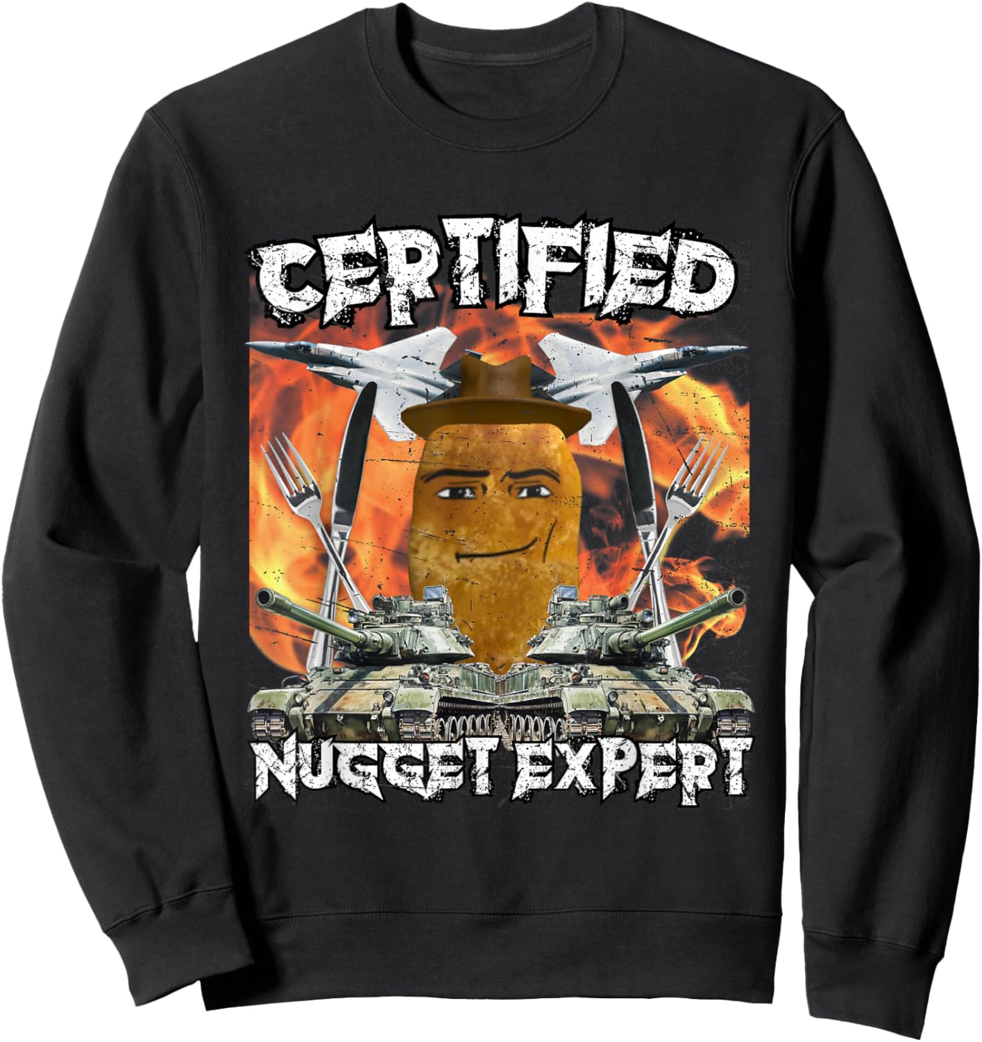 Cowboy-Meme mit Chicken Nugget Man Face Sweatshirt - Sweatshirt | Black