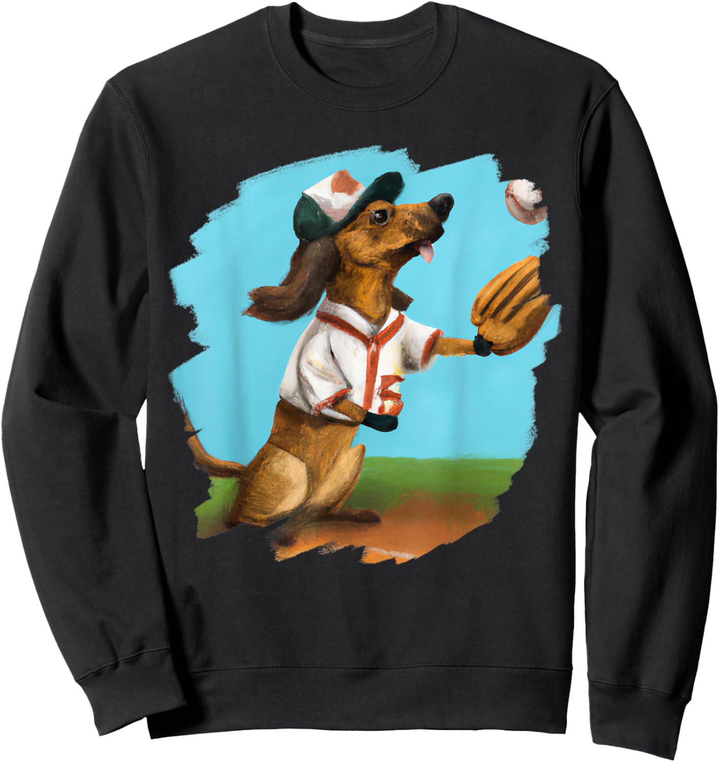 Dachshund Chiweenie Wiener Dog Playing Baseball Funny Men Women Kids Sweatshirt - Sweatshirt | Black