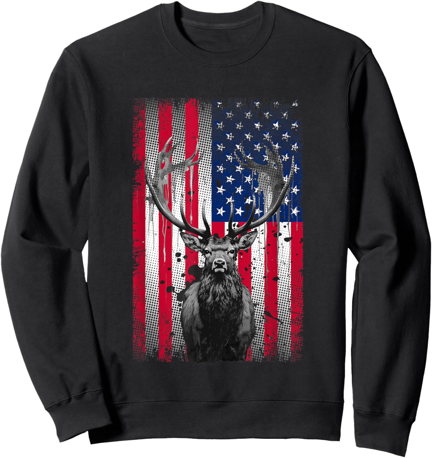 American Flag Outdoor Antlers Elk Deer Kids Men Sweatshirt - Sweatshirt | Black