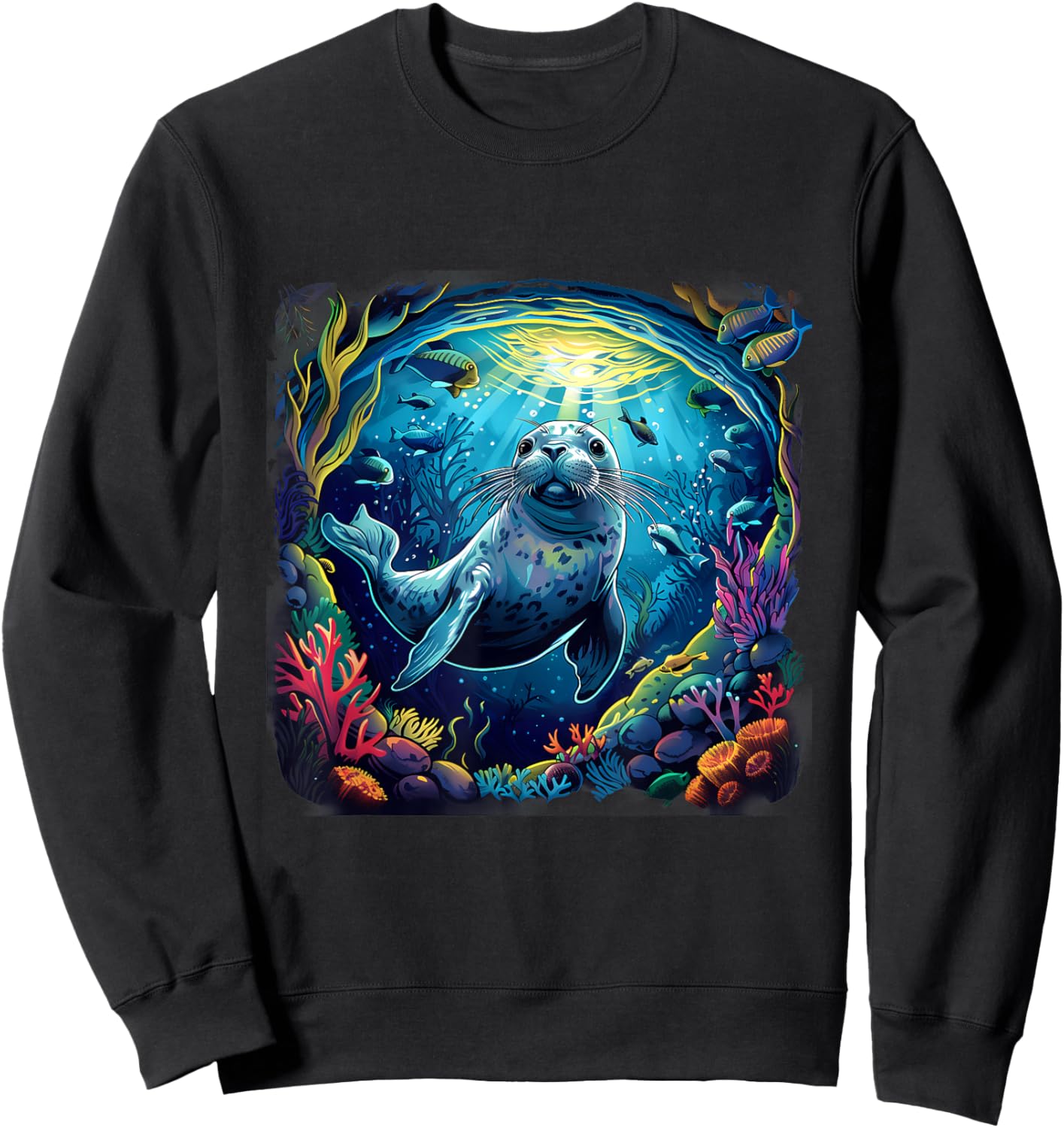 Seal Marine Mammal Ocean Sea Animal Artwork Sea Ocean Seal Sweatshirt - Sweatshirt | Black