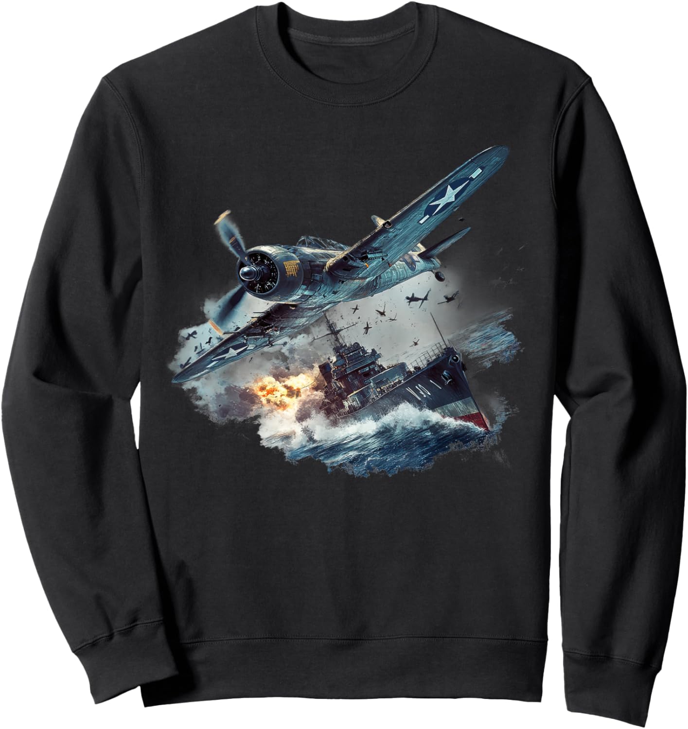 Military F&L Design Co. Ww2 Battleship Fighter Planes Naval Warfare Sweatshirt - Sweatshirt | Black