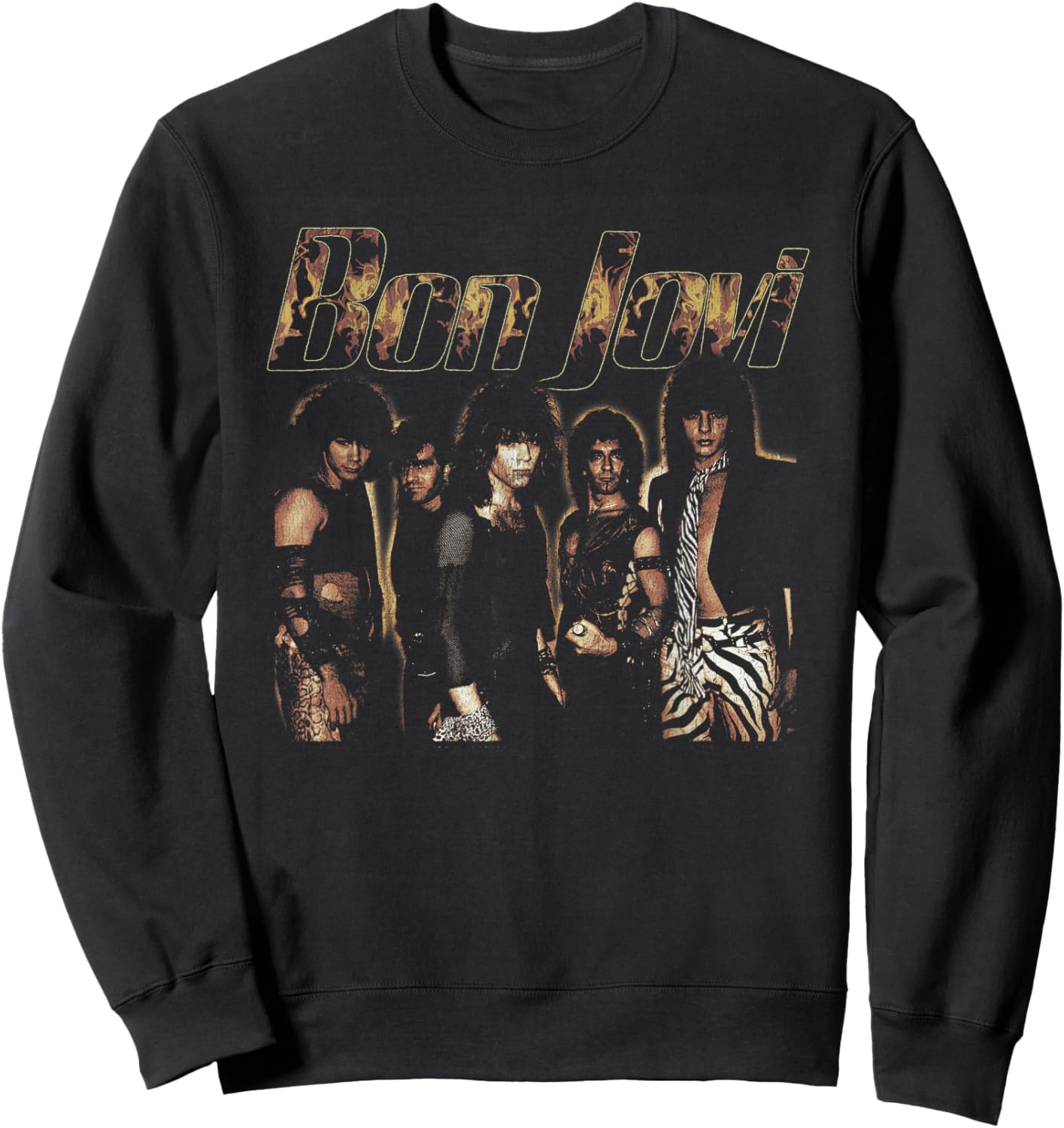 Official Bon Jovi Flames Sweatshirt - Sweatshirt | Black