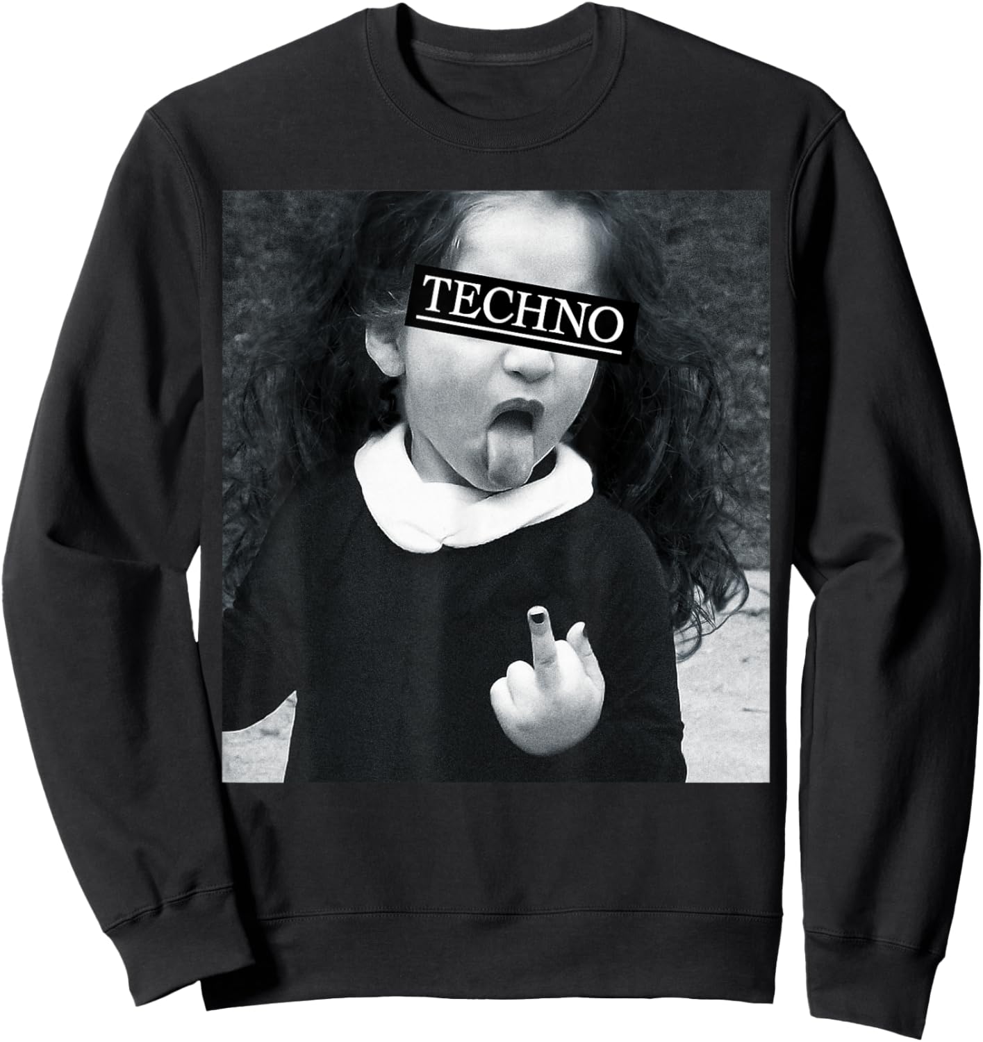 Techno Child with Tongue & Middle Finger Raver Rave Fun Sweatshirt - Sweatshirt | Black