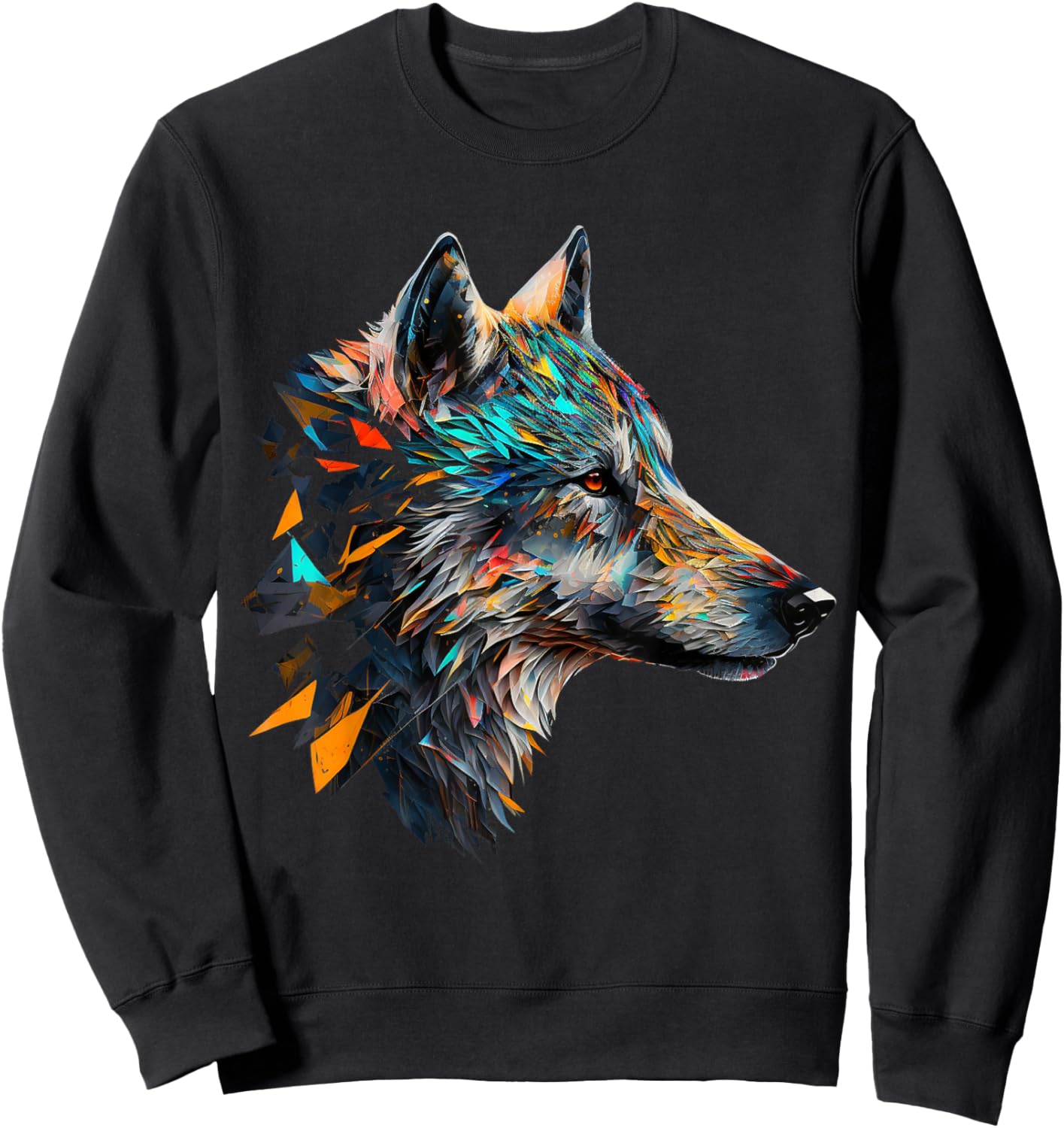 Wolf Colourful Animal Print Artwork Polygon Wolf Sweatshirt - Sweatshirt | Black