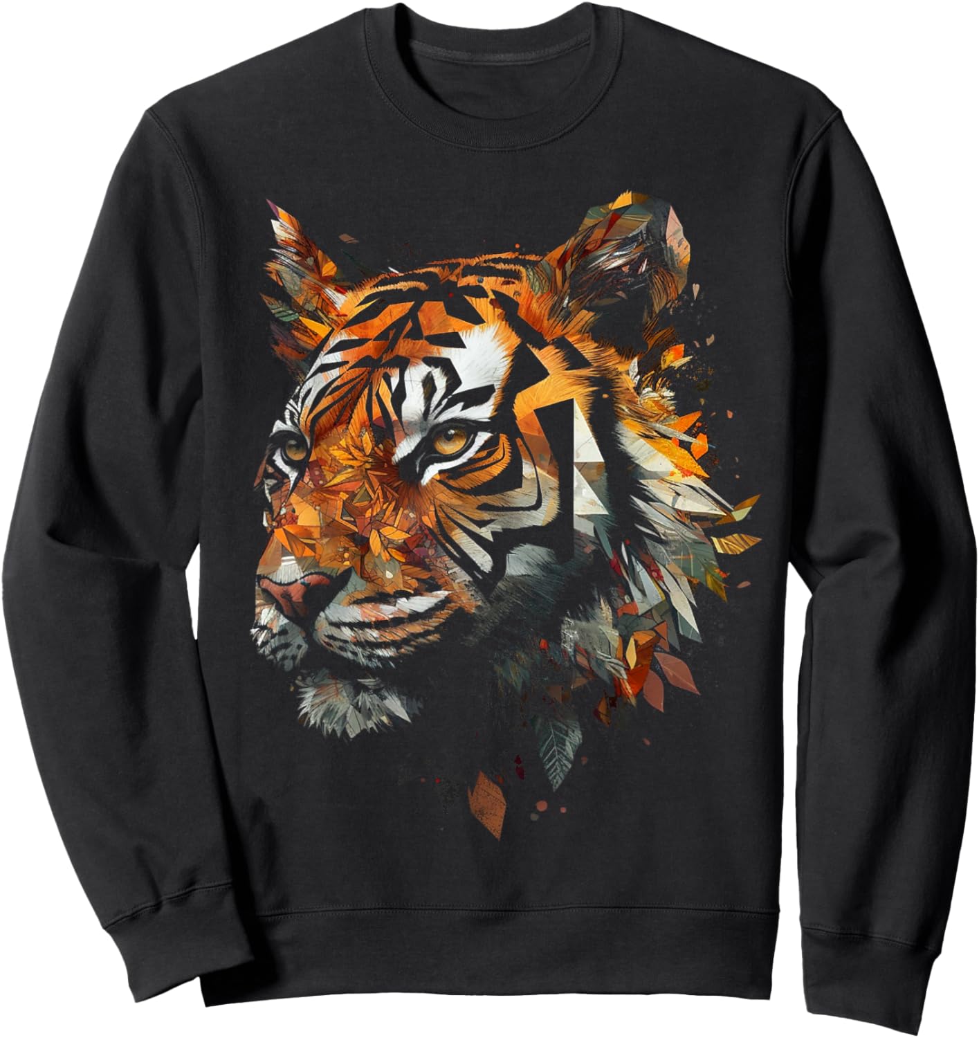 Tiger Artwork Autumn Leaves - Zoo Animal Tiger Sweatshirt - Sweatshirt | Black