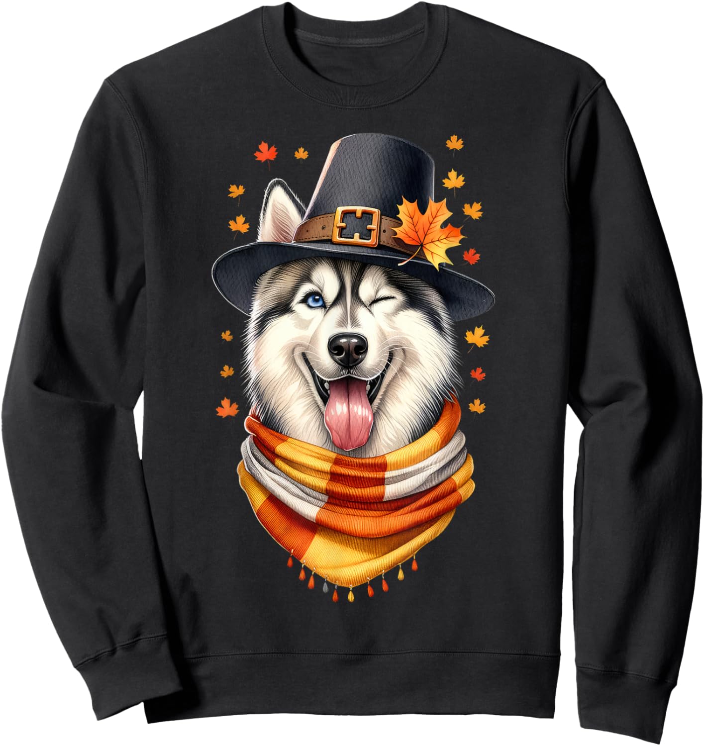 Siberian Husky Pilgrim Thanksgiving Gifts Women Men Girl Boy Sweatshirt - Sweatshirt | Black