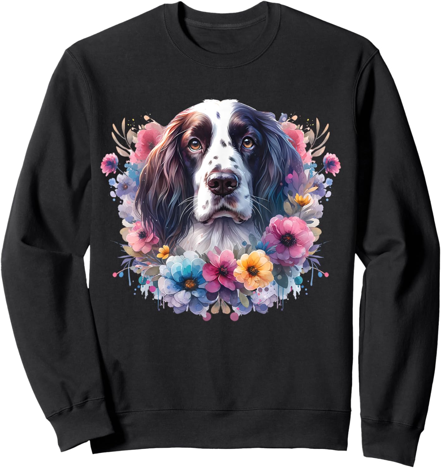 Floral English Springer Spaniel Mama Dog Lover Mother's Day Women Kids Sweatshirt - Sweatshirt | Black