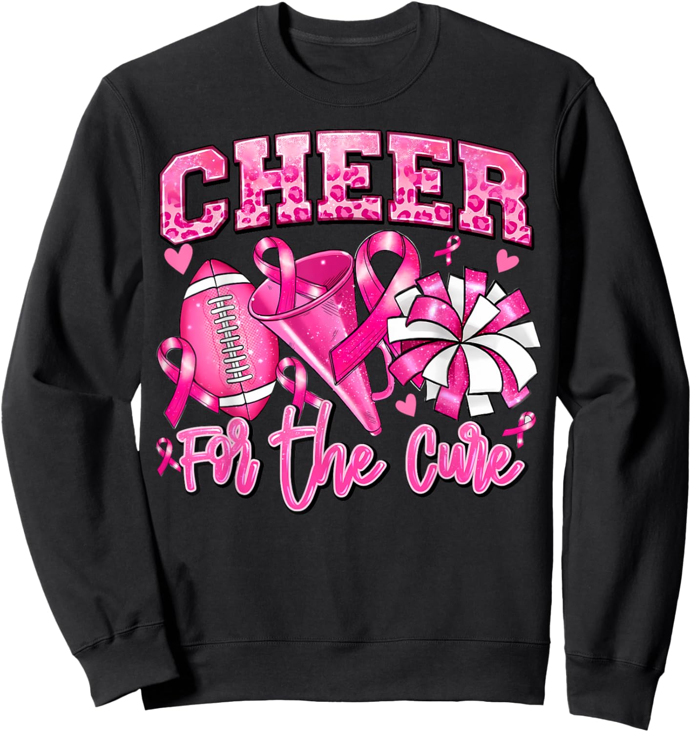 Football Cheer For The Cure Pink Ribbon Breast Cancer Sweatshirt - Sweatshirt | Black