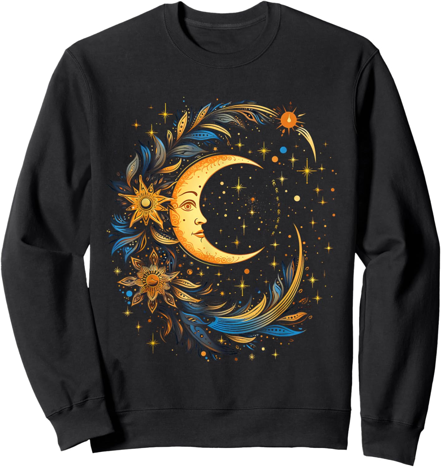Mystic Sun and Moon Woman Mystical Flowers Aesthetic Sweatshirt - Sweatshirt | Black