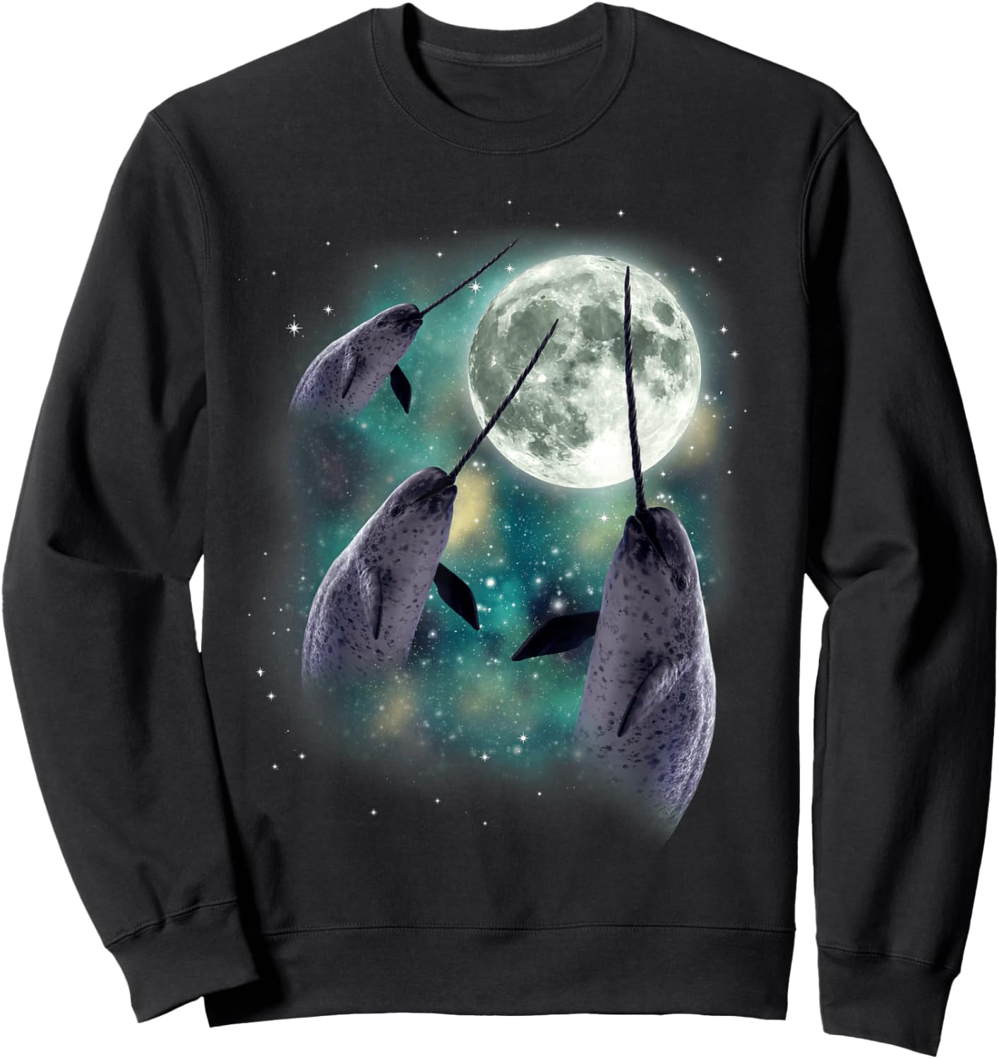 Three Narwhal Moon Arctic Sea 3 Whales Howling Parody Sweatshirt - Sweatshirt | Black