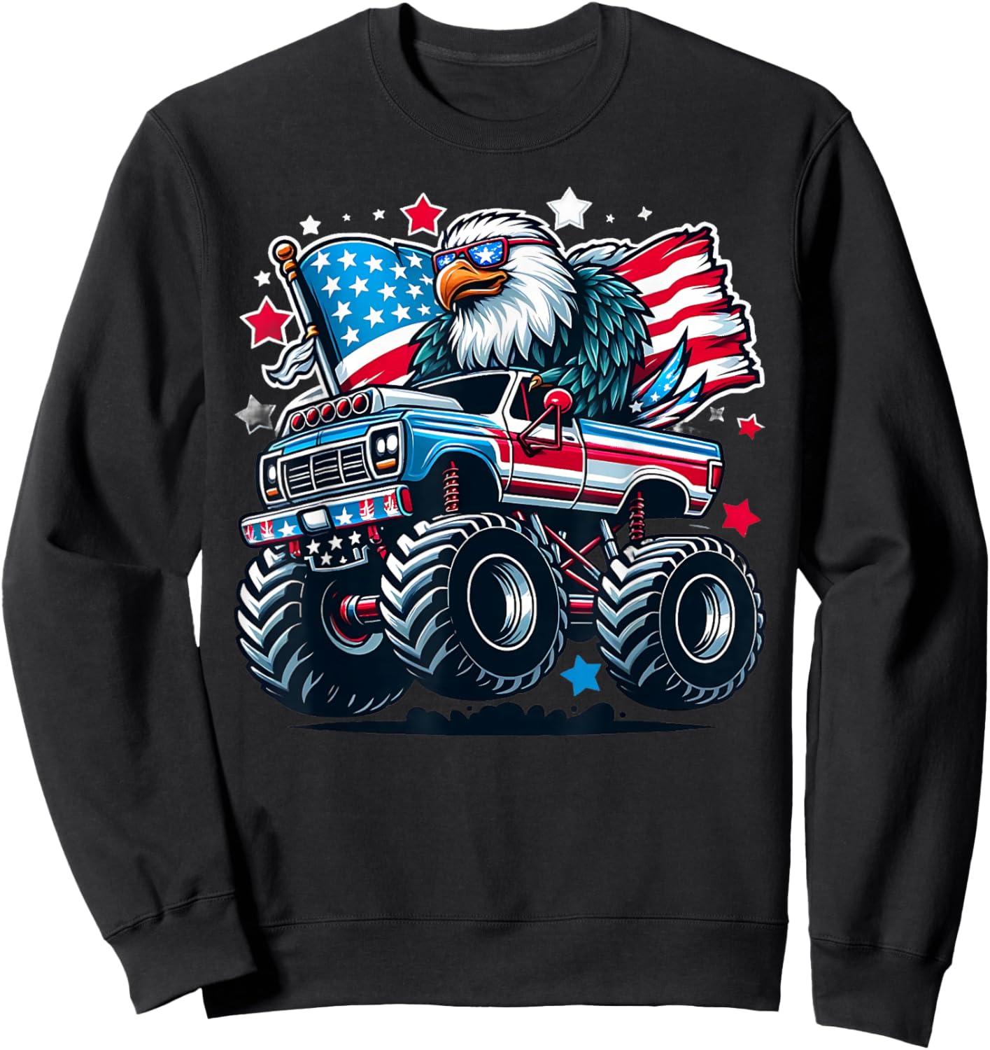 4th of July Patriotic American Flag Eagle USA Red White Blue Sweatshirt - Sweatshirt | Black