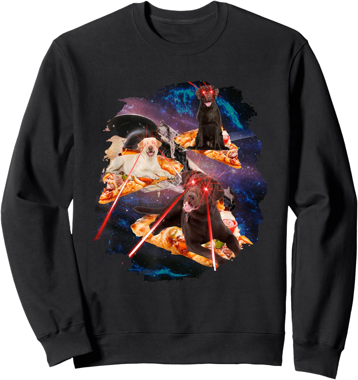 Dogs with Laser Eyes I Dog Puppy Laser Space Pizza Sweatshirt - Sweatshirt | Black