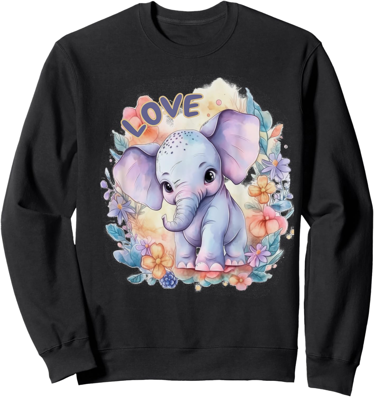 Elephant Baby Sweet Gift Girl Love Flowers Sweatshirt - Sweatshirt | Black