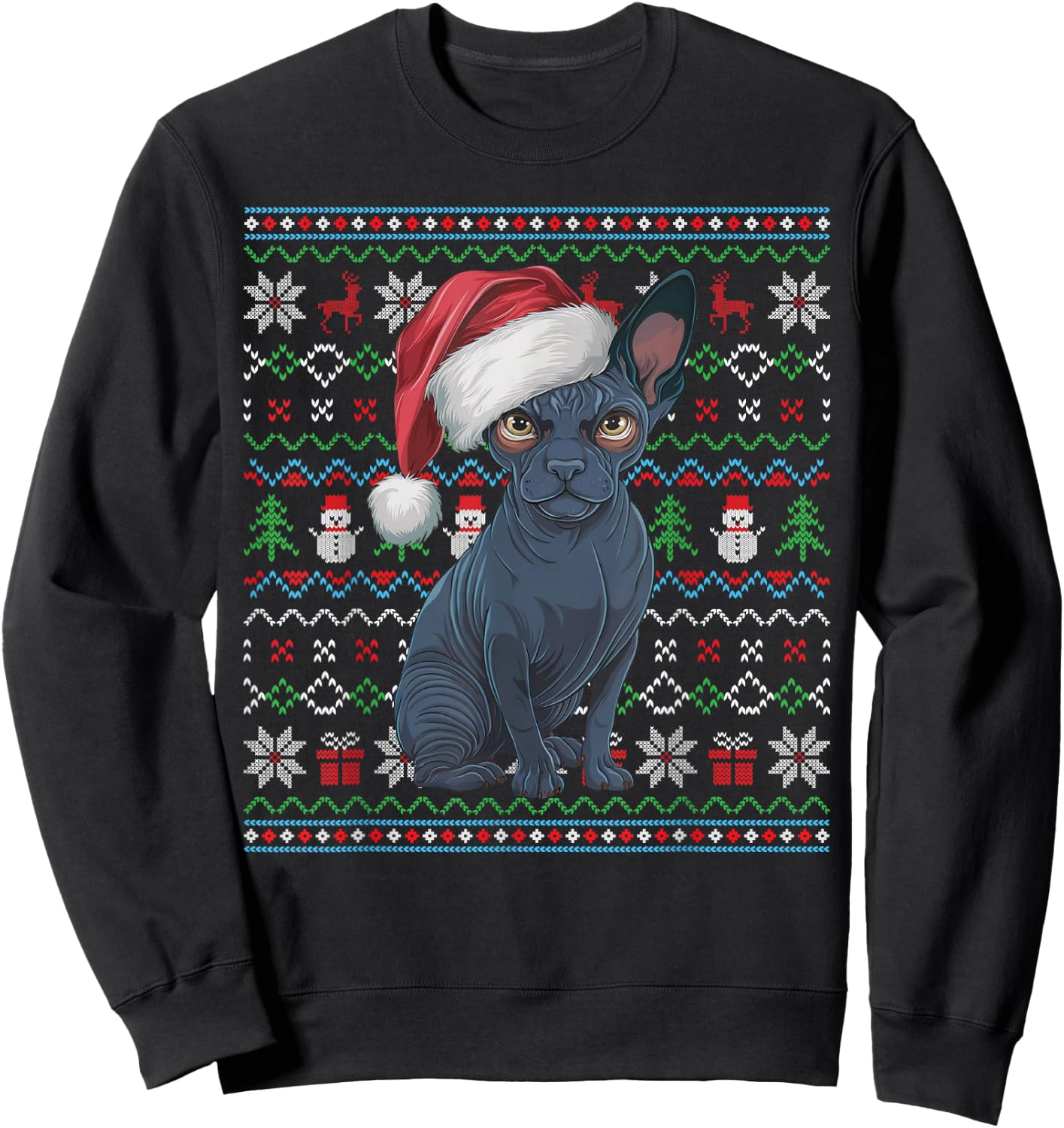 Ugly Sphynx Dog Lovers Xmas Sweater Santa Christmas Sweatshirt - Sweatshirt | Black