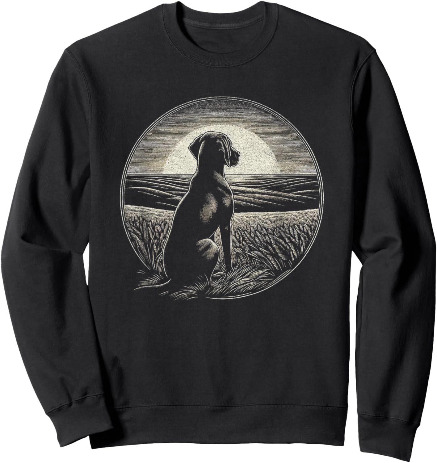 Vintage Vizsla Dog Retro Sunset Scene Art Design Sweatshirt - Sweatshirt | Black