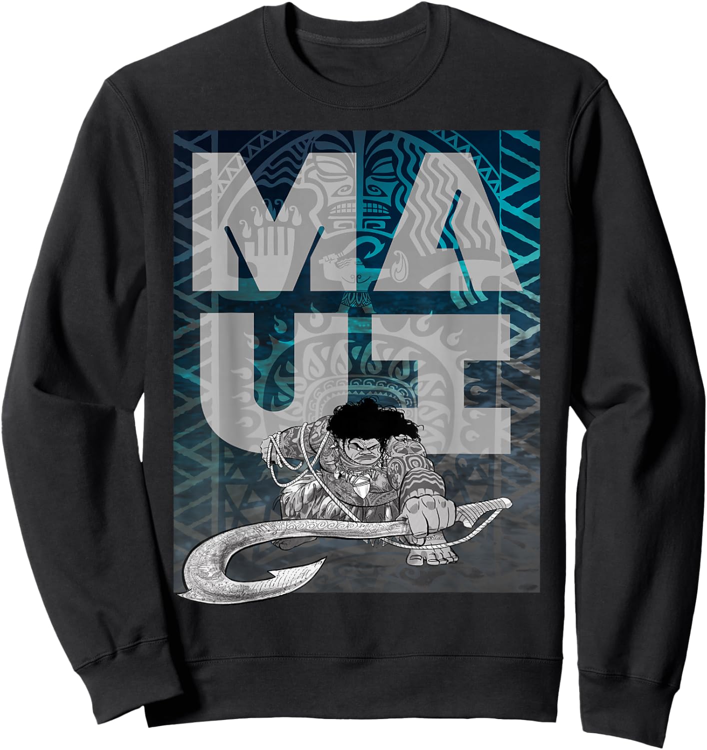 Disney Moana Maui Tattoo Style Letter Stack Portrait Sweatshirt - Sweatshirt | Black