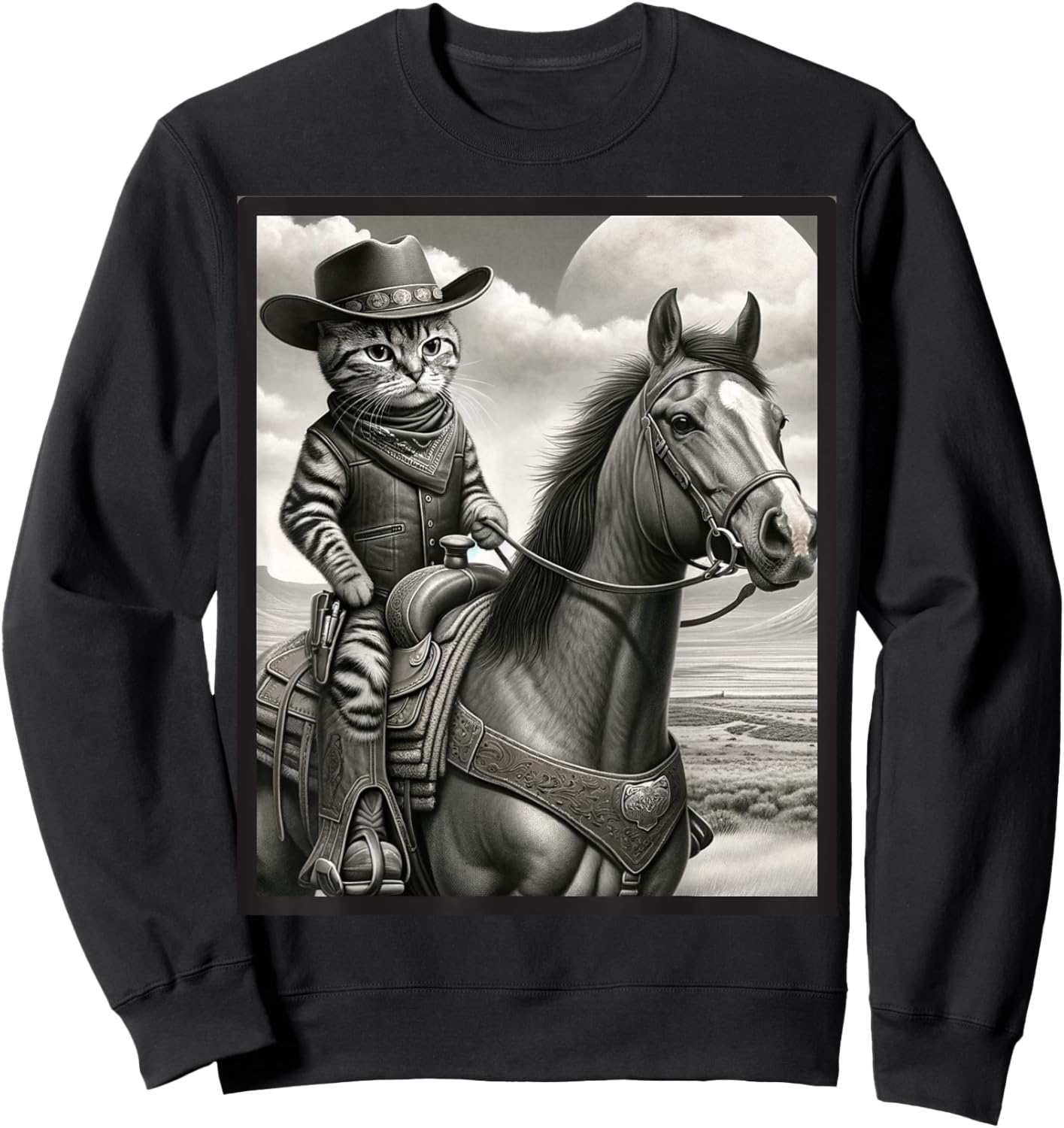 Cat Cowboy Funny Cats Kitten Riding Horse Cowboy Hat Sweatshirt - Sweatshirt | Black