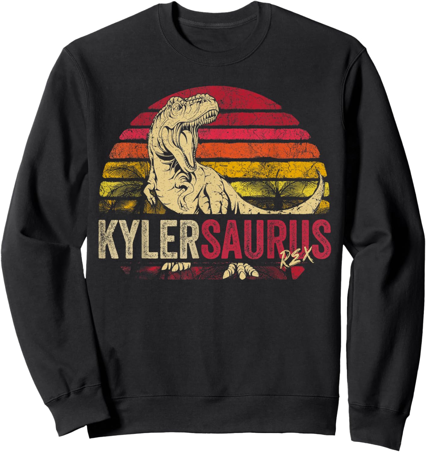Kyler Saurus Funny Personalized Dinosaur T Rex Boys Name Sweatshirt - Sweatshirt | Black