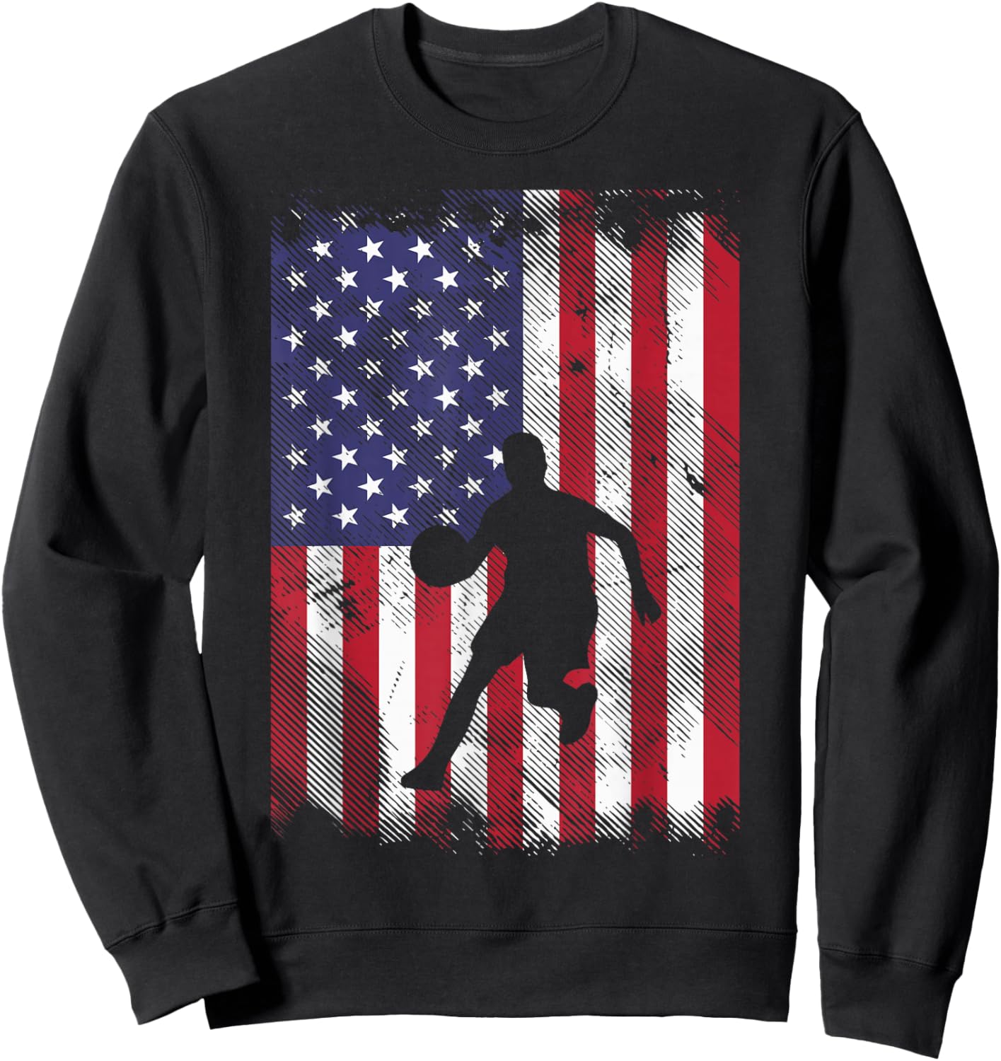 US Flag Basketball Vintage Patriotic Baller Men Women Kids Sweatshirt - Sweatshirt | Black