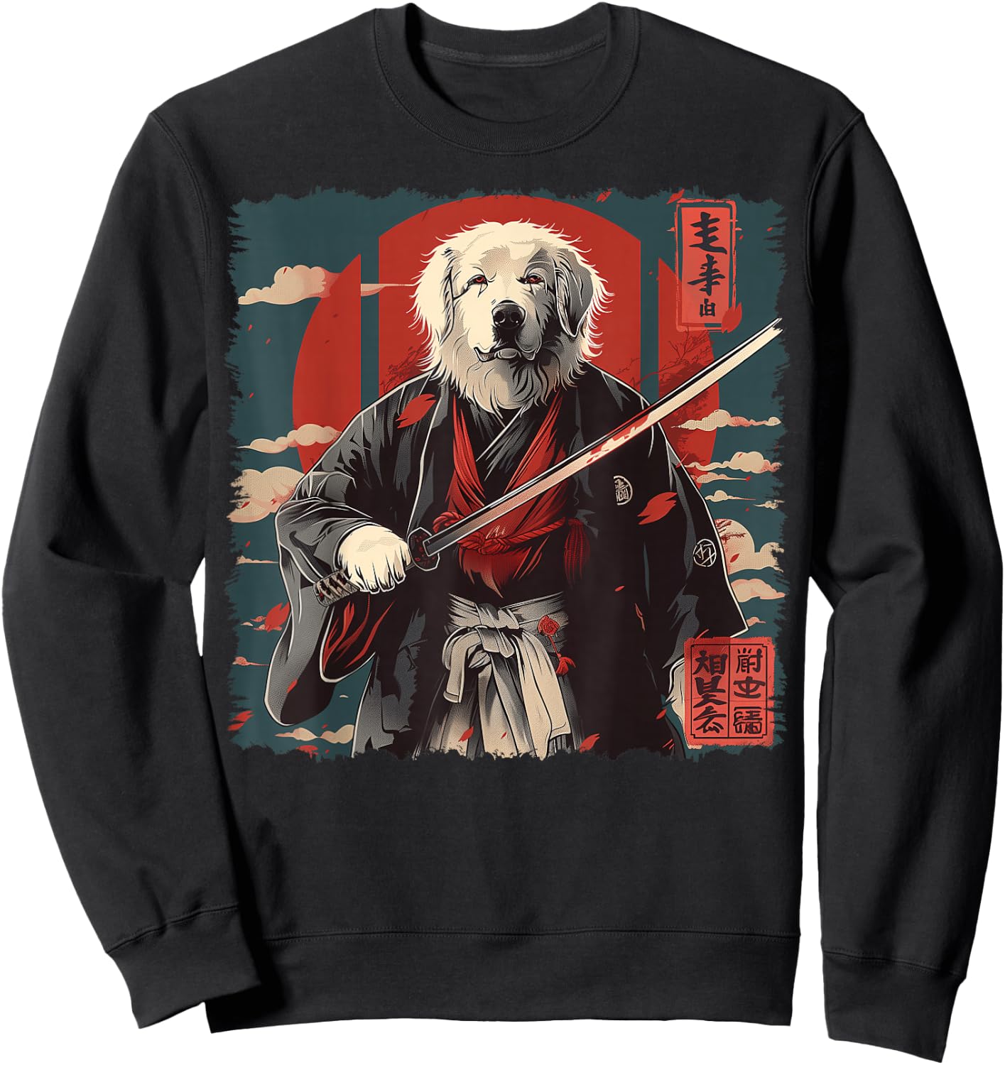 Great Pyrenees Dog Japanese Art Samurai Ukiyo-e Vintage Sweatshirt - Sweatshirt | Black