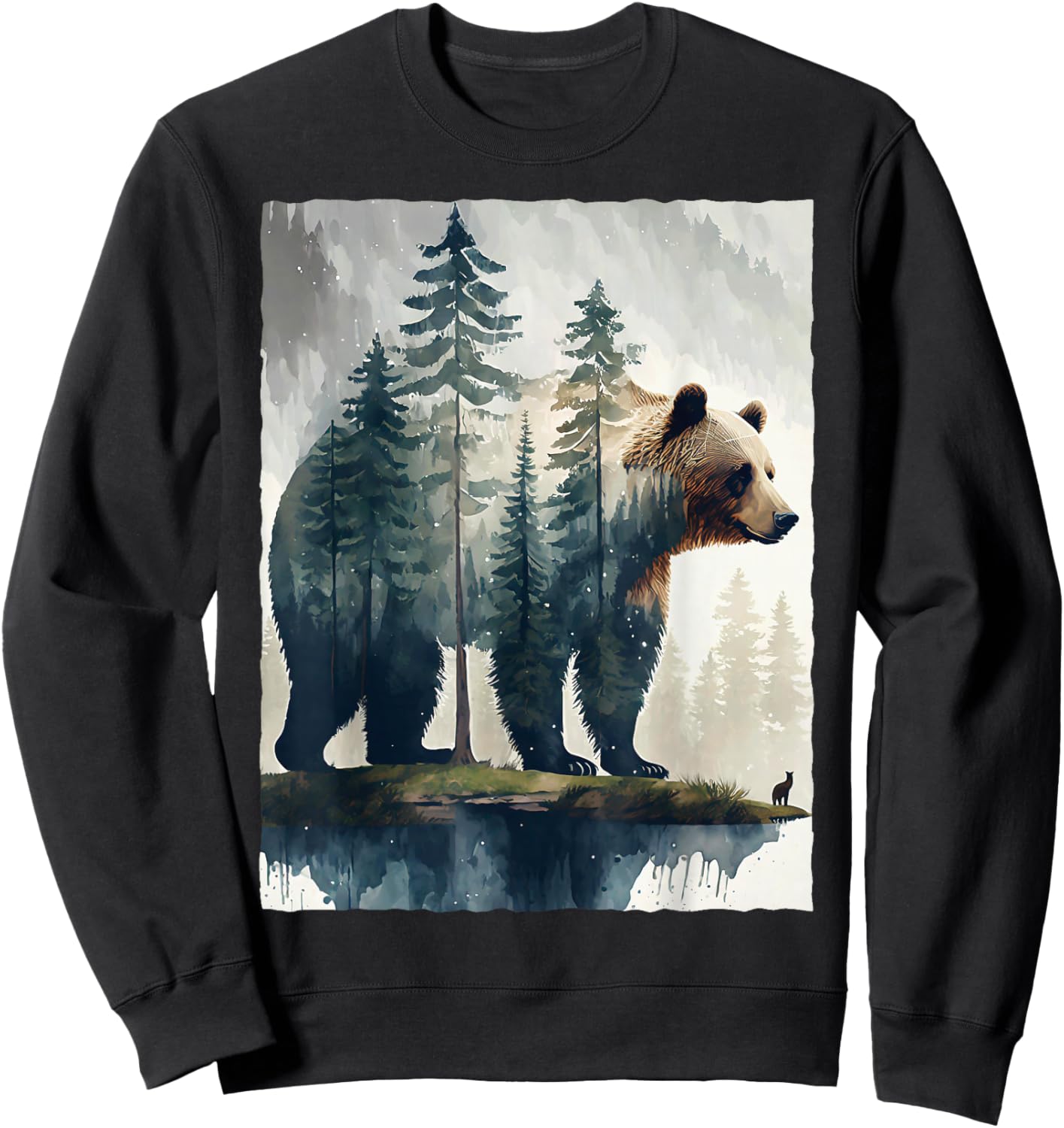 Grizzly Bear Forest Silhouette Nature Hiking Camping Art Sweatshirt - Sweatshirt | Black