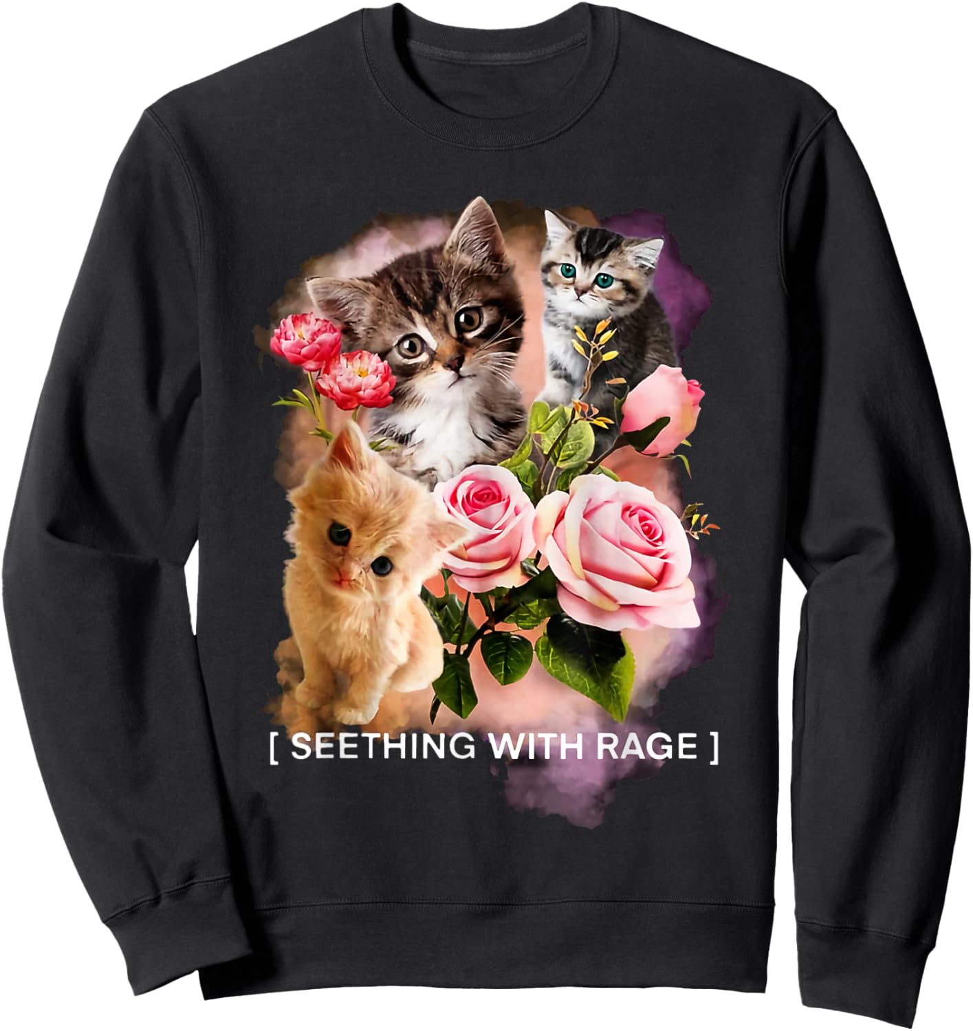Seething With Rage Cute Cats Flower Kitten Sarcastic Sweatshirt - Sweatshirt | Black