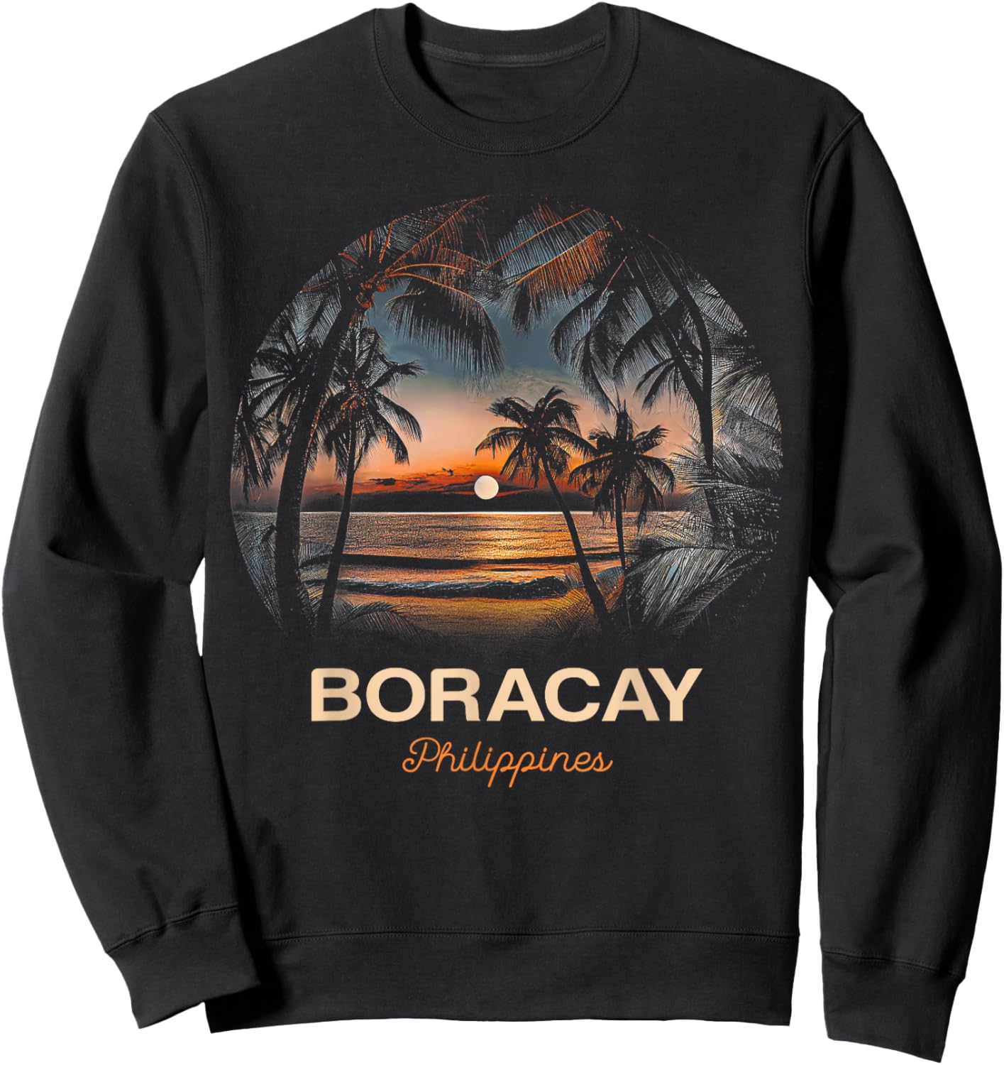 Vacation Souvenir Palm Tree Boracay Sweatshirt - Sweatshirt | Black