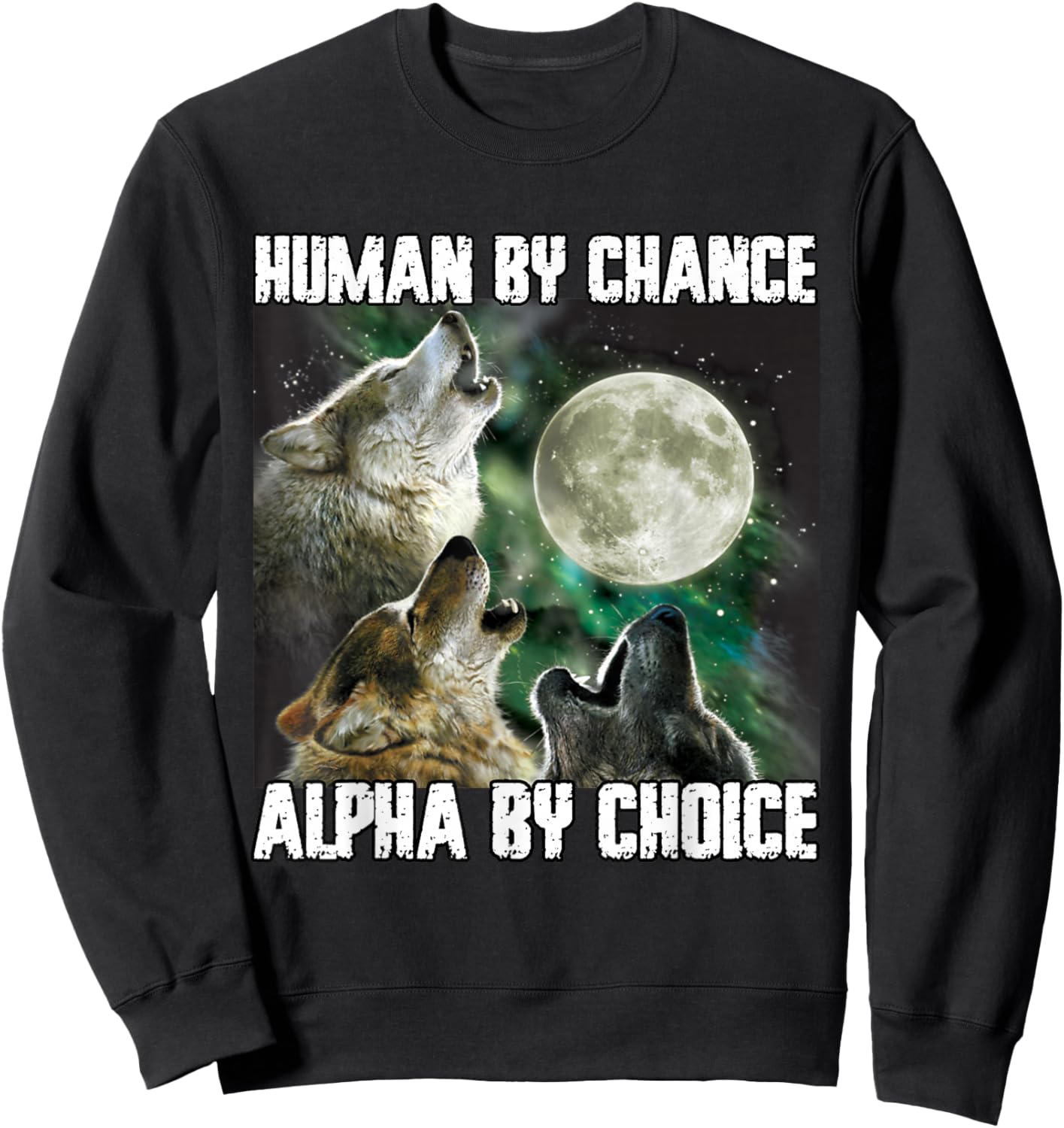 Human By Chance Alpha By Choice Funny Werwolf Wolf Meme Sweatshirt - Sweatshirt | Black