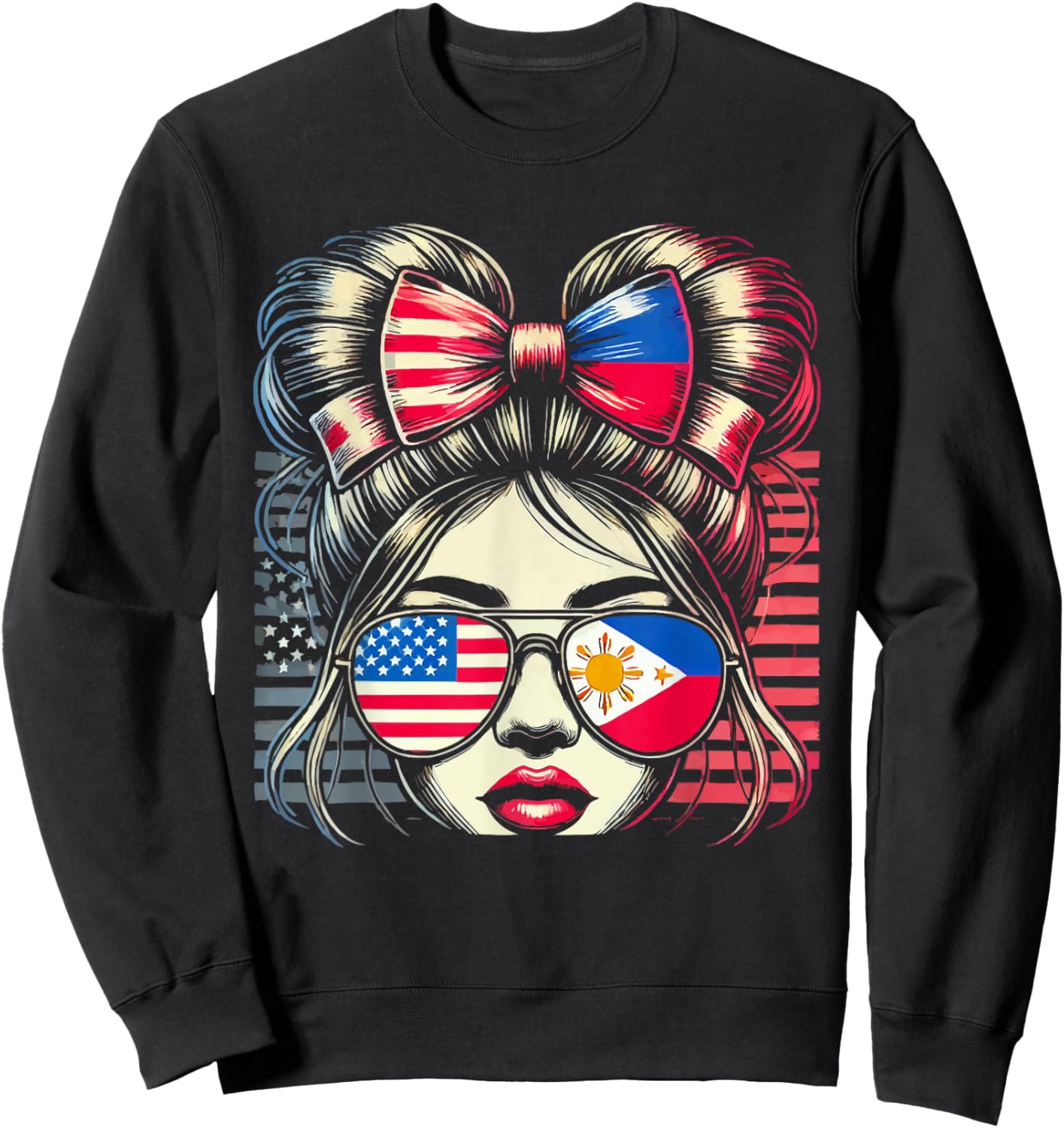 Half Filipino Half American USA Flag Philippines America Sweatshirt - Sweatshirt | Black