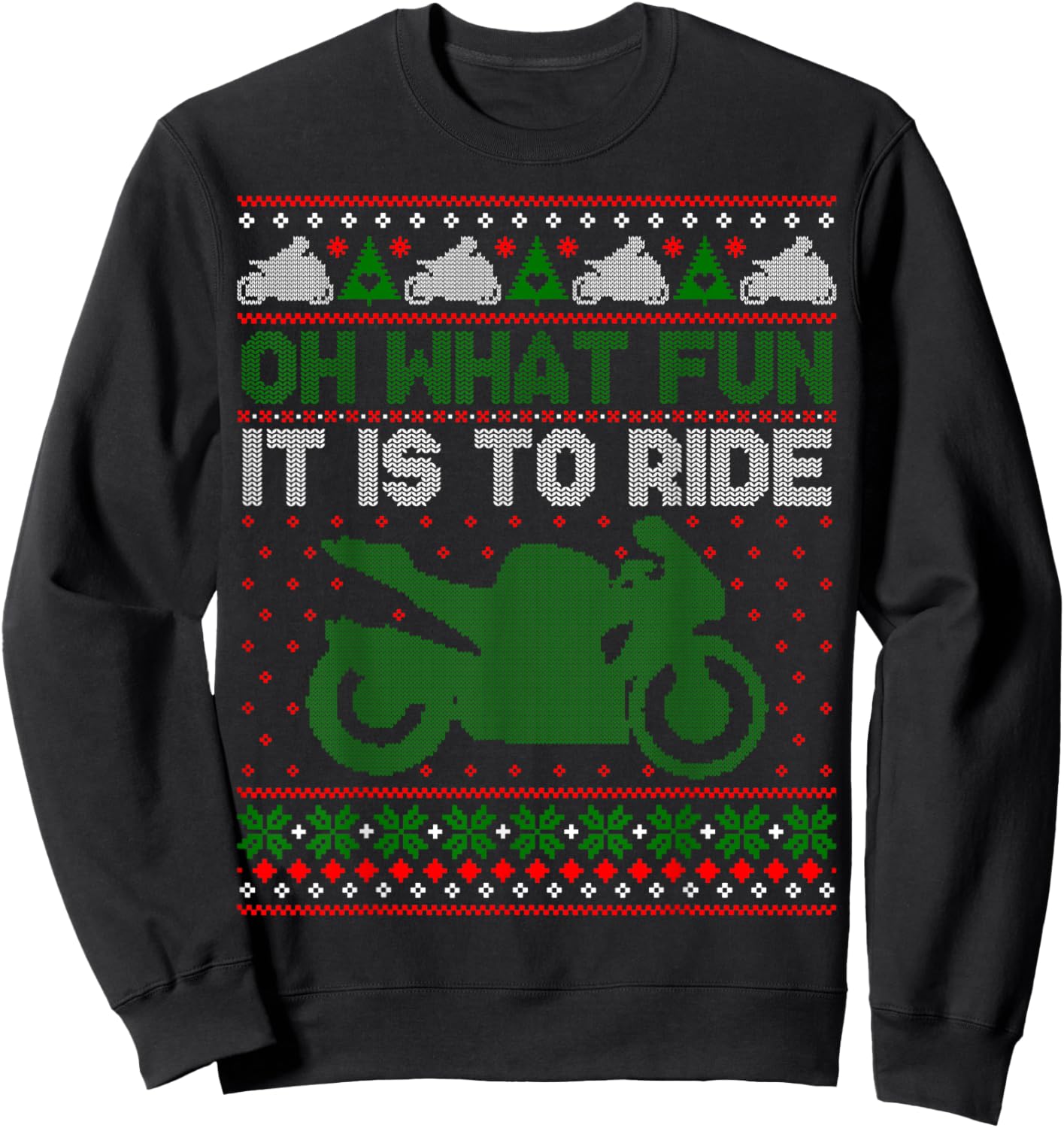 Sport Bike Motorcycle Rider Ugly Christmas Sweater Fun Sweatshirt - Sweatshirt | Black