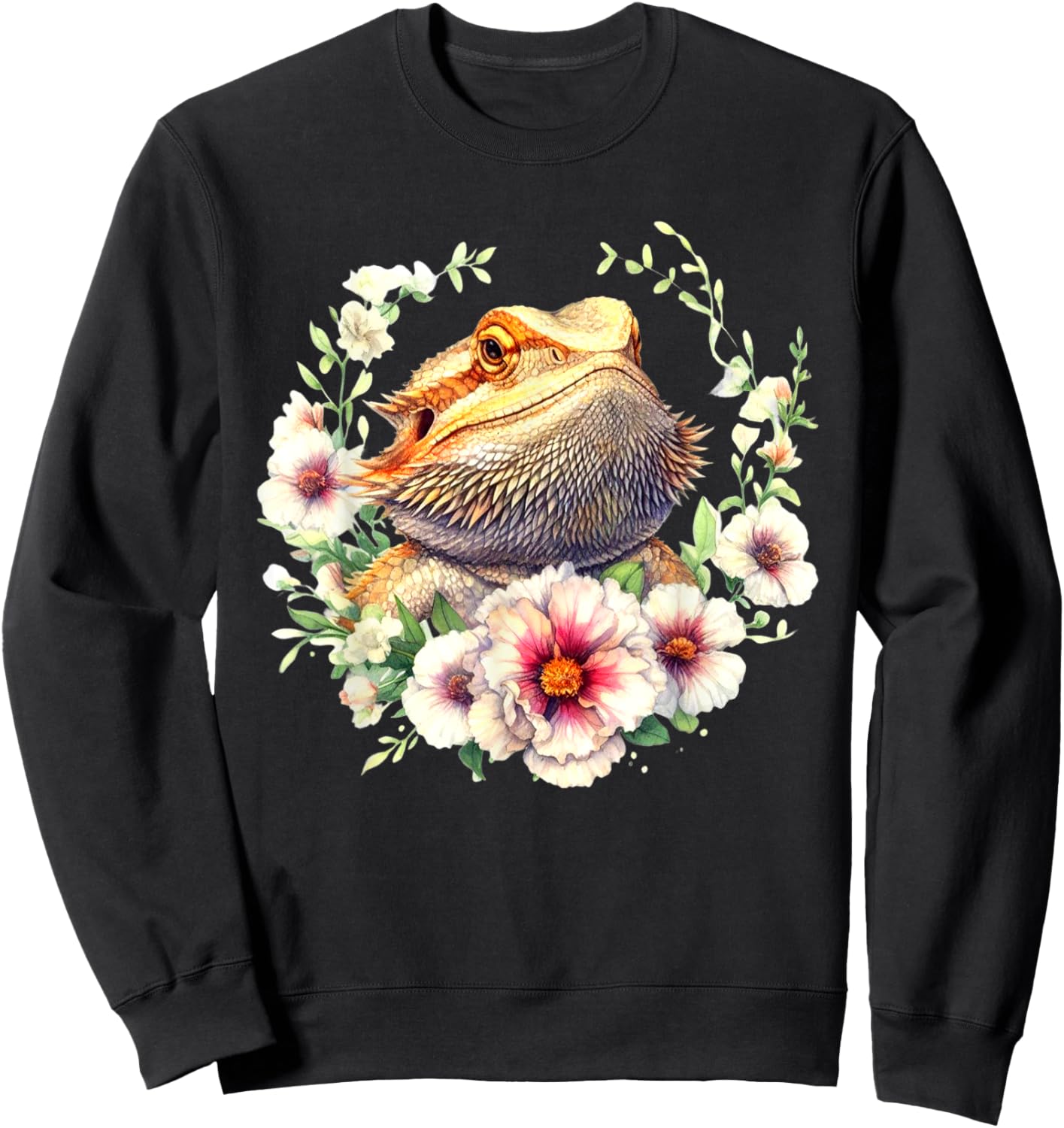 Bearded Dragon Flowers Pet Lizard Reptile Lovers Design Sweatshirt - Sweatshirt | Black