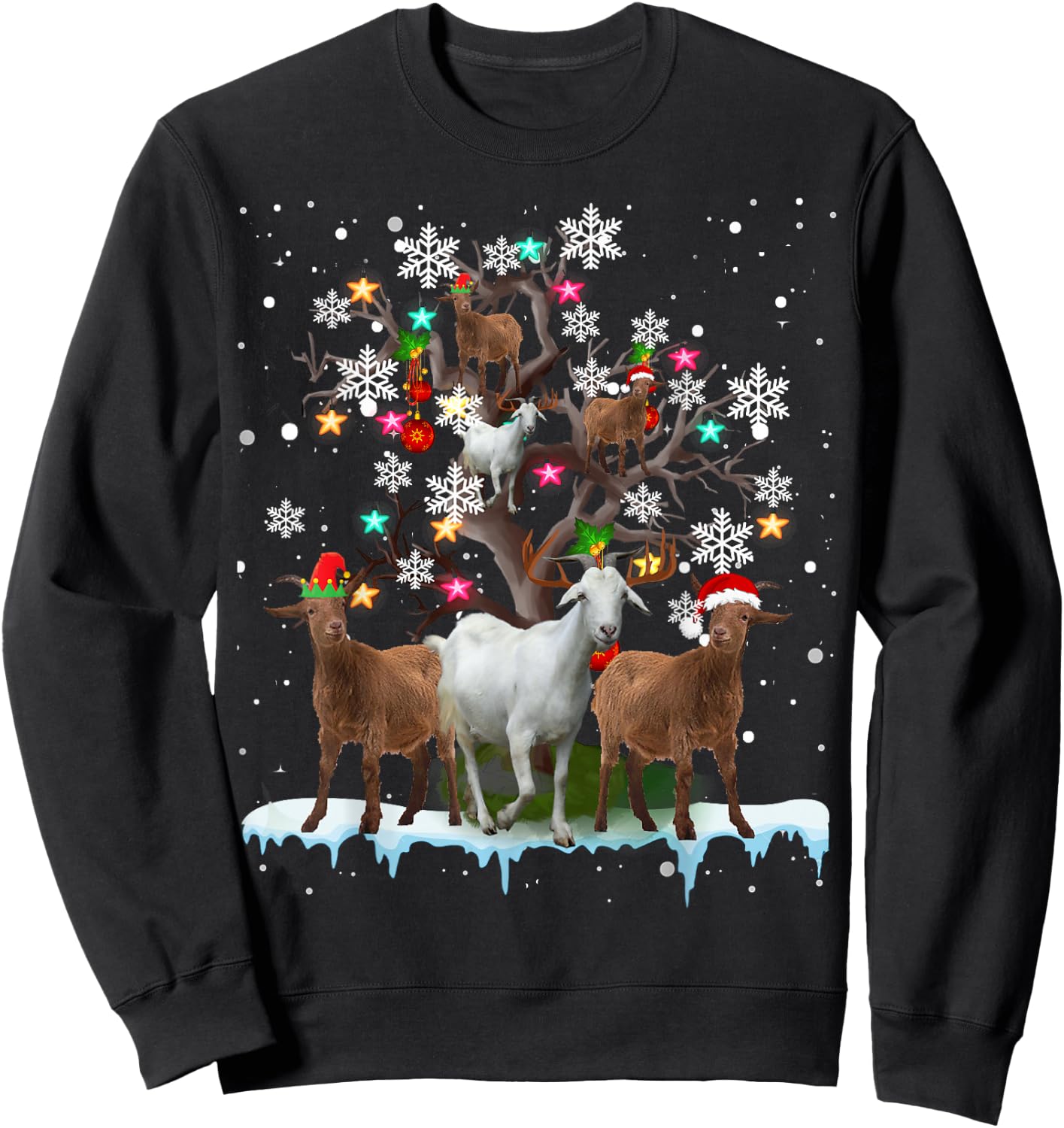 Christmas Goat On Tree Funny Santa Goat Lover Farmer Sweatshirt - Sweatshirt | Black