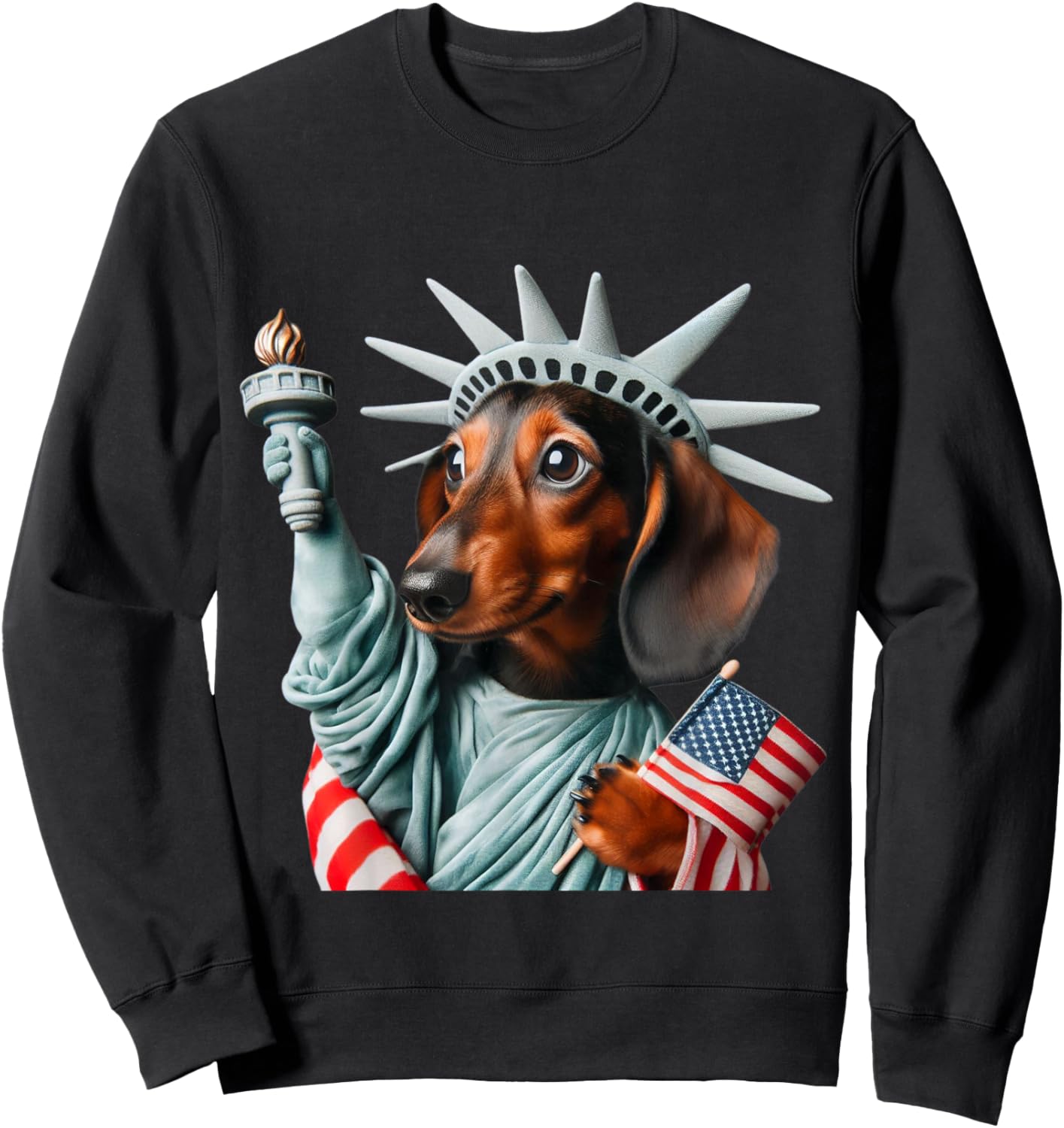 Dachshund Patriotic Statue Of Liberty 4th of July American Sweatshirt - Sweatshirt | Black