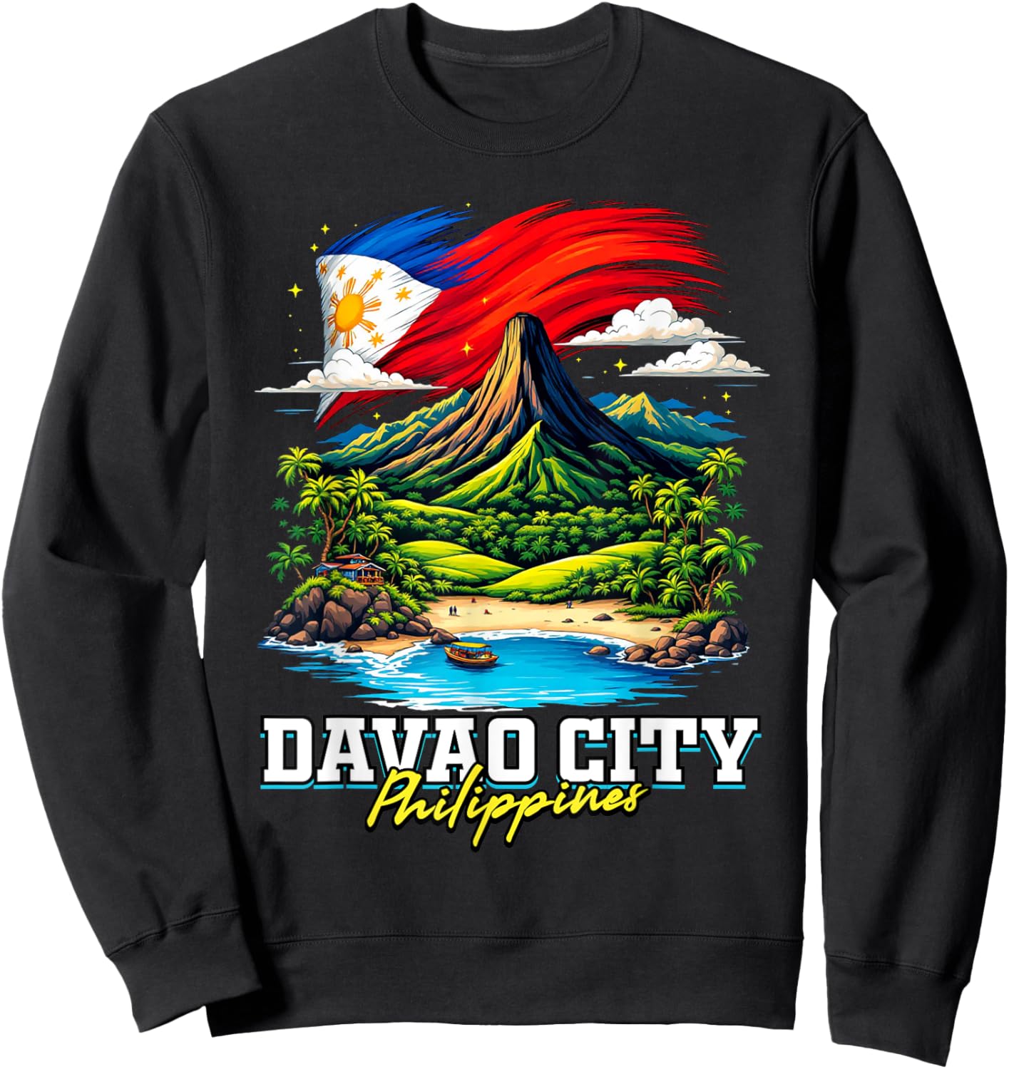 Davao City Philippines Souvenir Filipino Flag Sweatshirt - Sweatshirt | Black